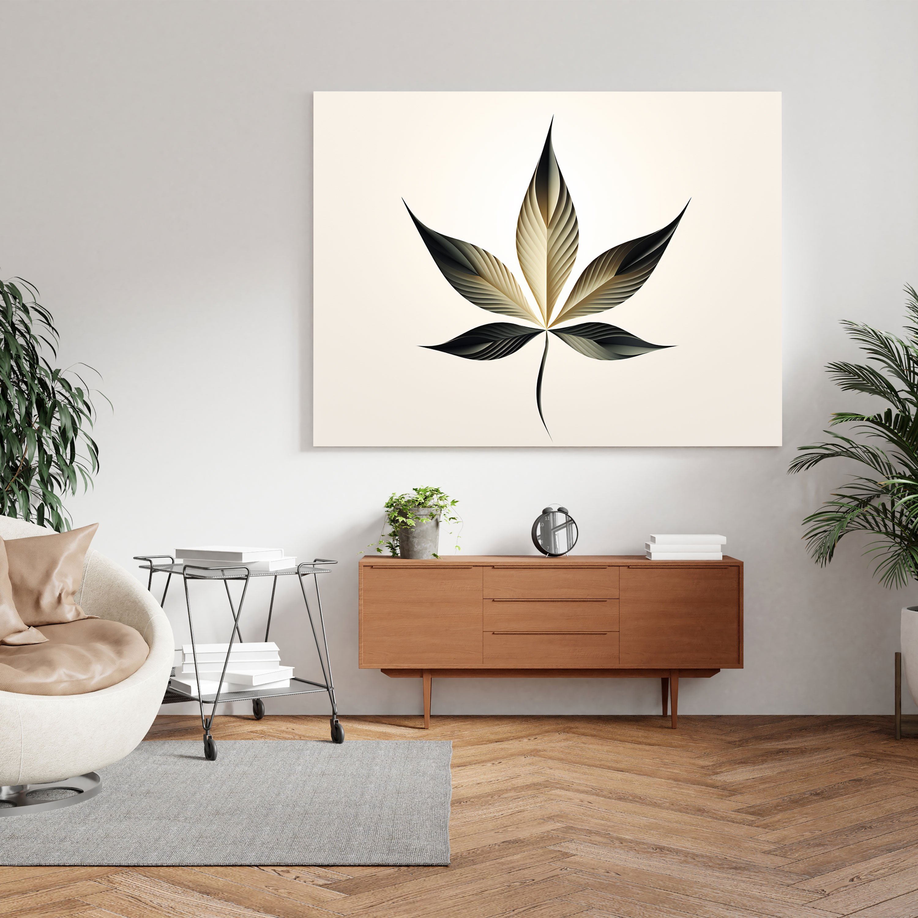 Weed Wall Art - Minimalist Abstract Marijuana Leaf - Weed, Modern Elegance, Canvas, Sleek Look