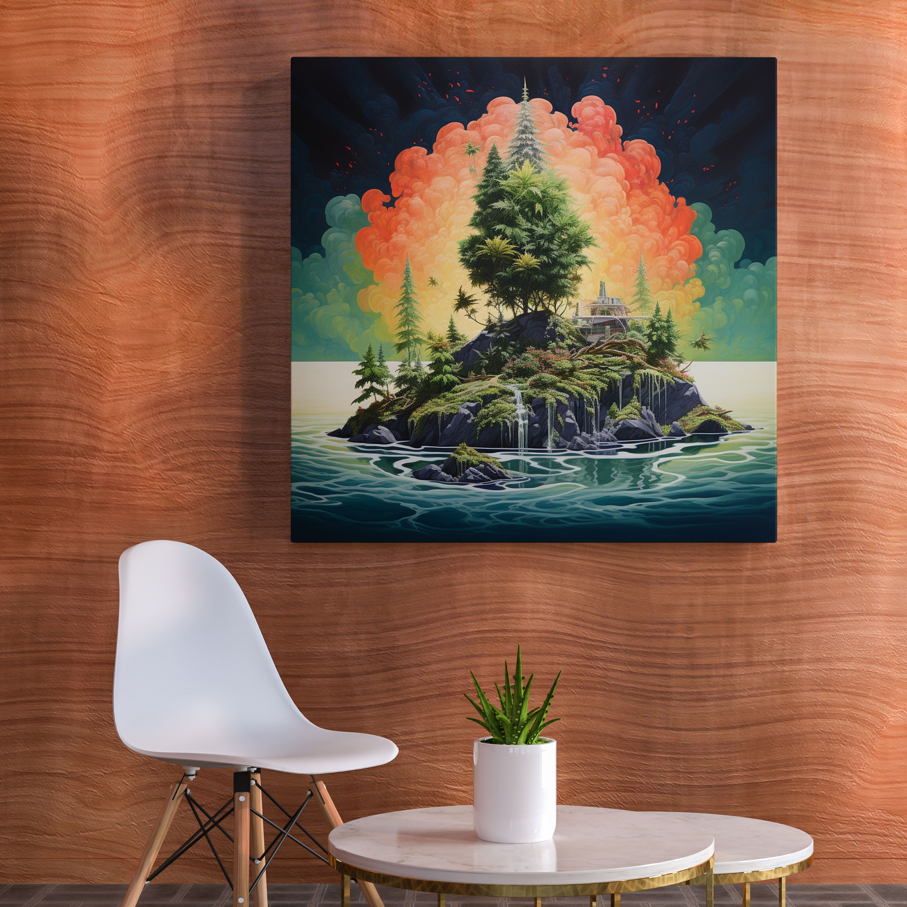 Weed Wall Art - Floating Island - Weed, Canvas Print, Surrealistic Painting, Wall Art