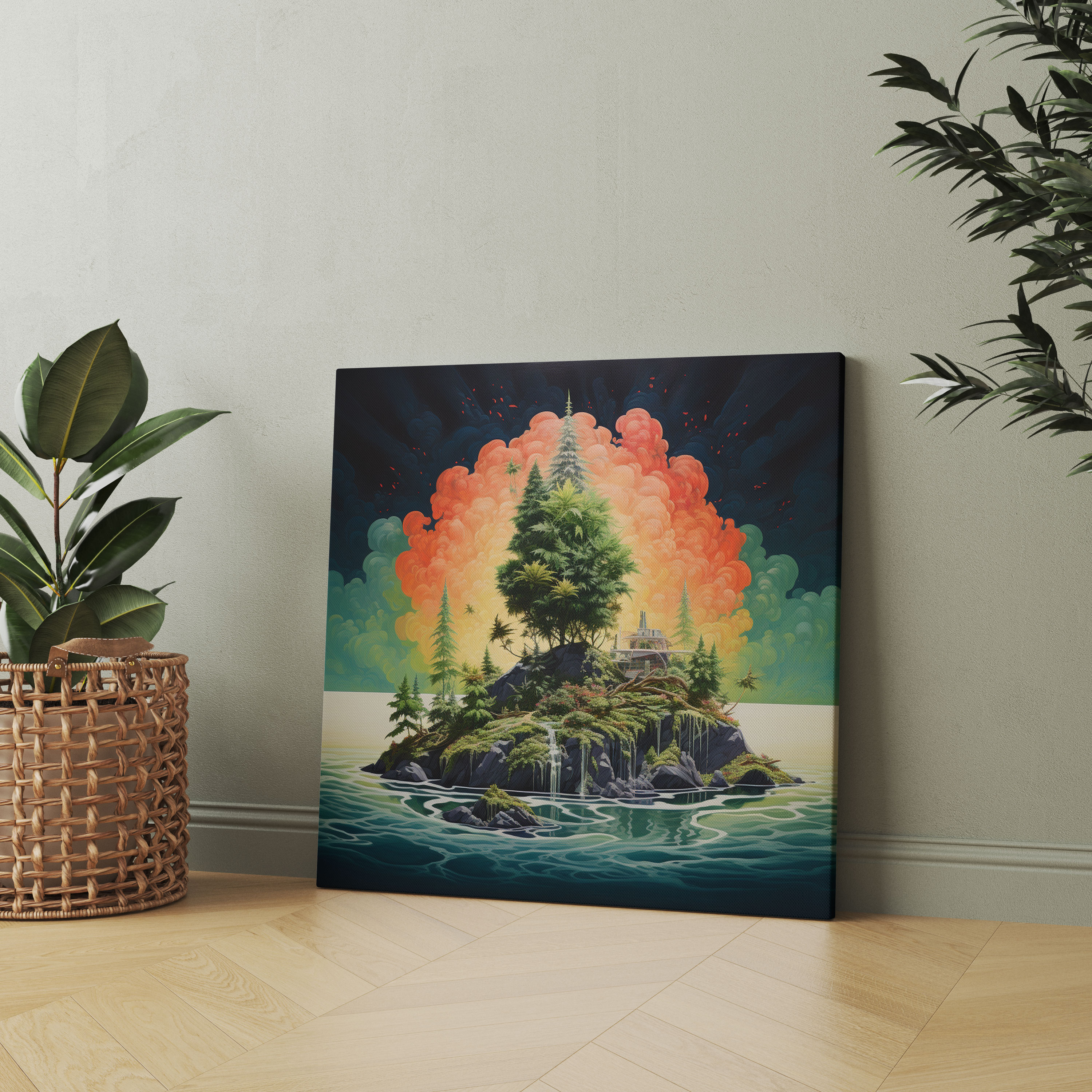Weed Wall Art - Floating Island - Weed, Canvas Print, Surrealistic Painting, Wall Art