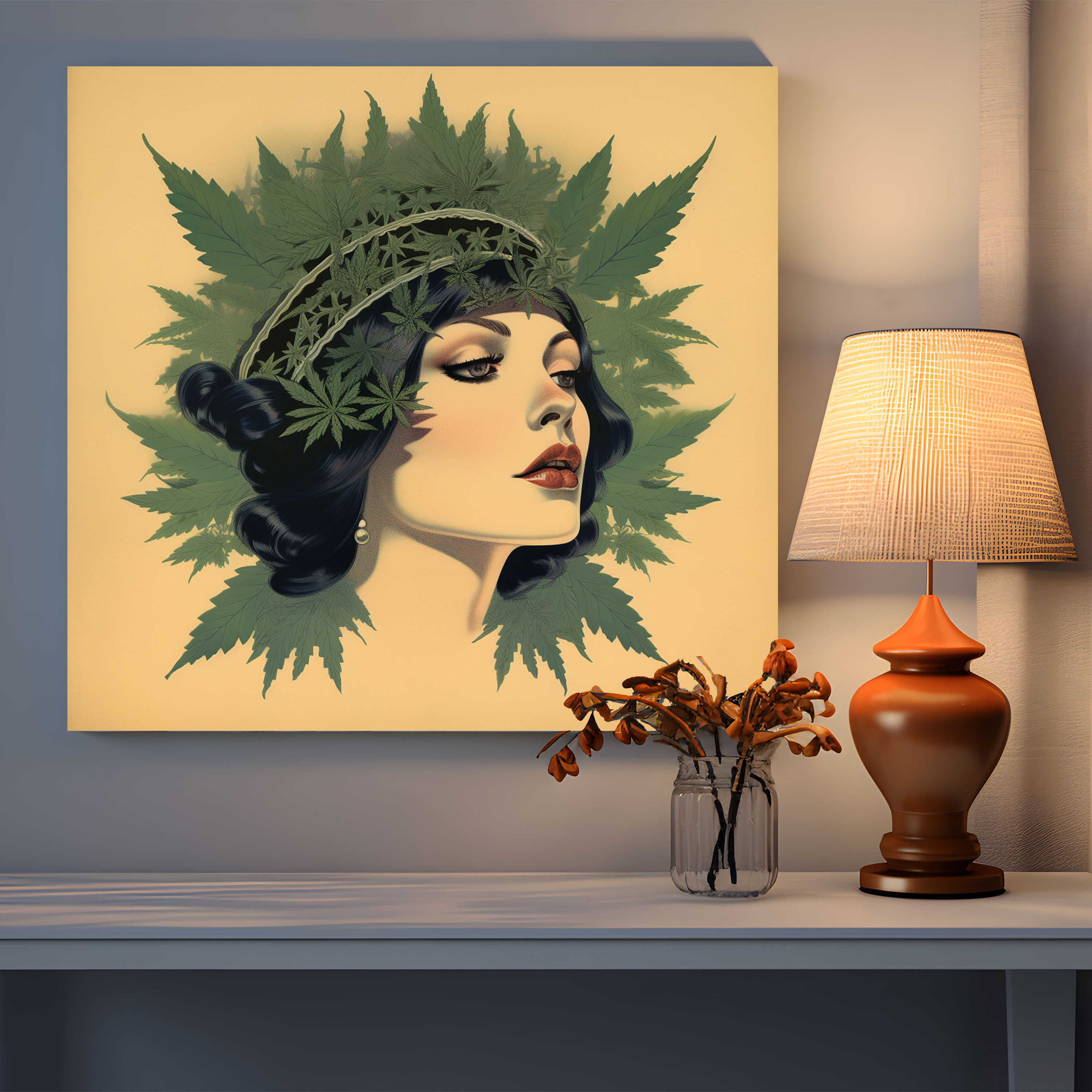Weed Wall Decoration - Art Deco Beauty - Weed, Marijuana Leaf, Art Deco Style, Vintage Poster Design