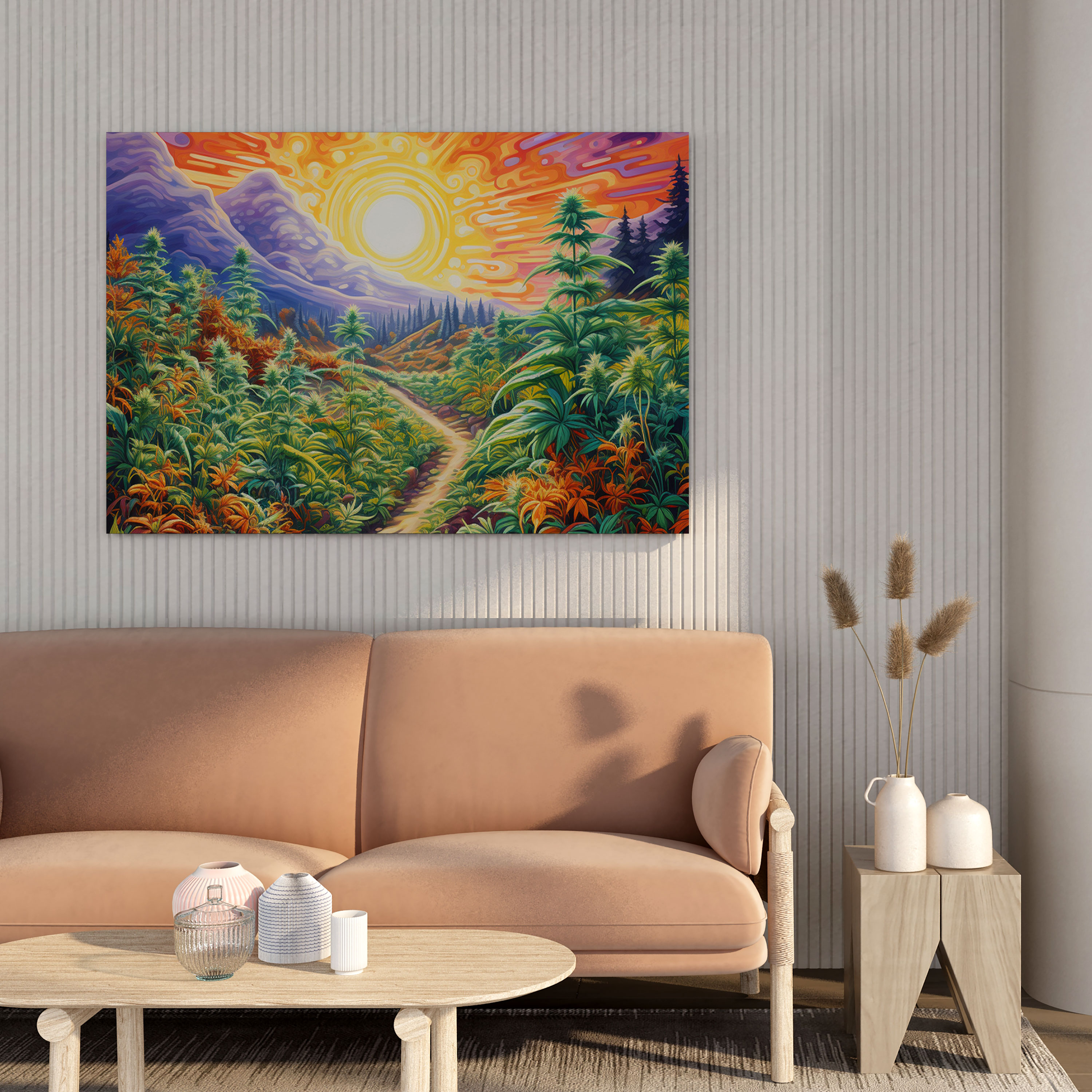 Weed Canvas Print: Colorful Marijuana Plant Field - Weed, Wall Art, Oil Painting, Canvas Wall Art