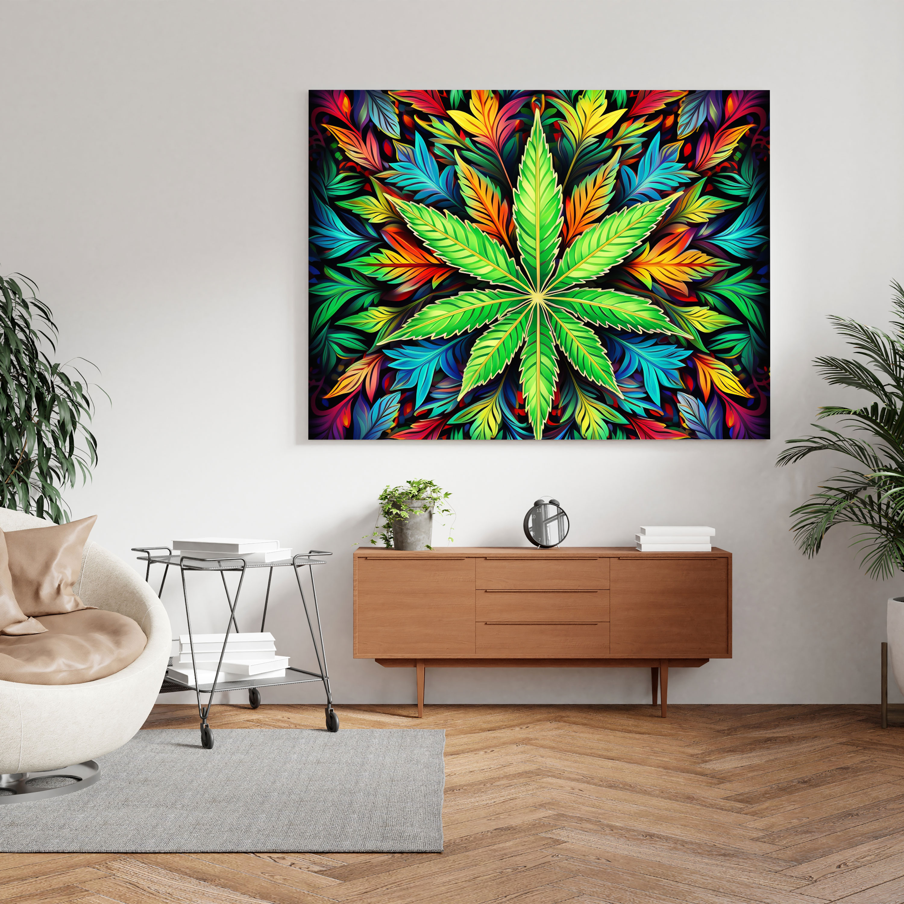 Psikedelik Kenevir Duvar Sanatı - Kenevir Marihuana Yaprağı Kenevir Duvar Sanatı Soyut