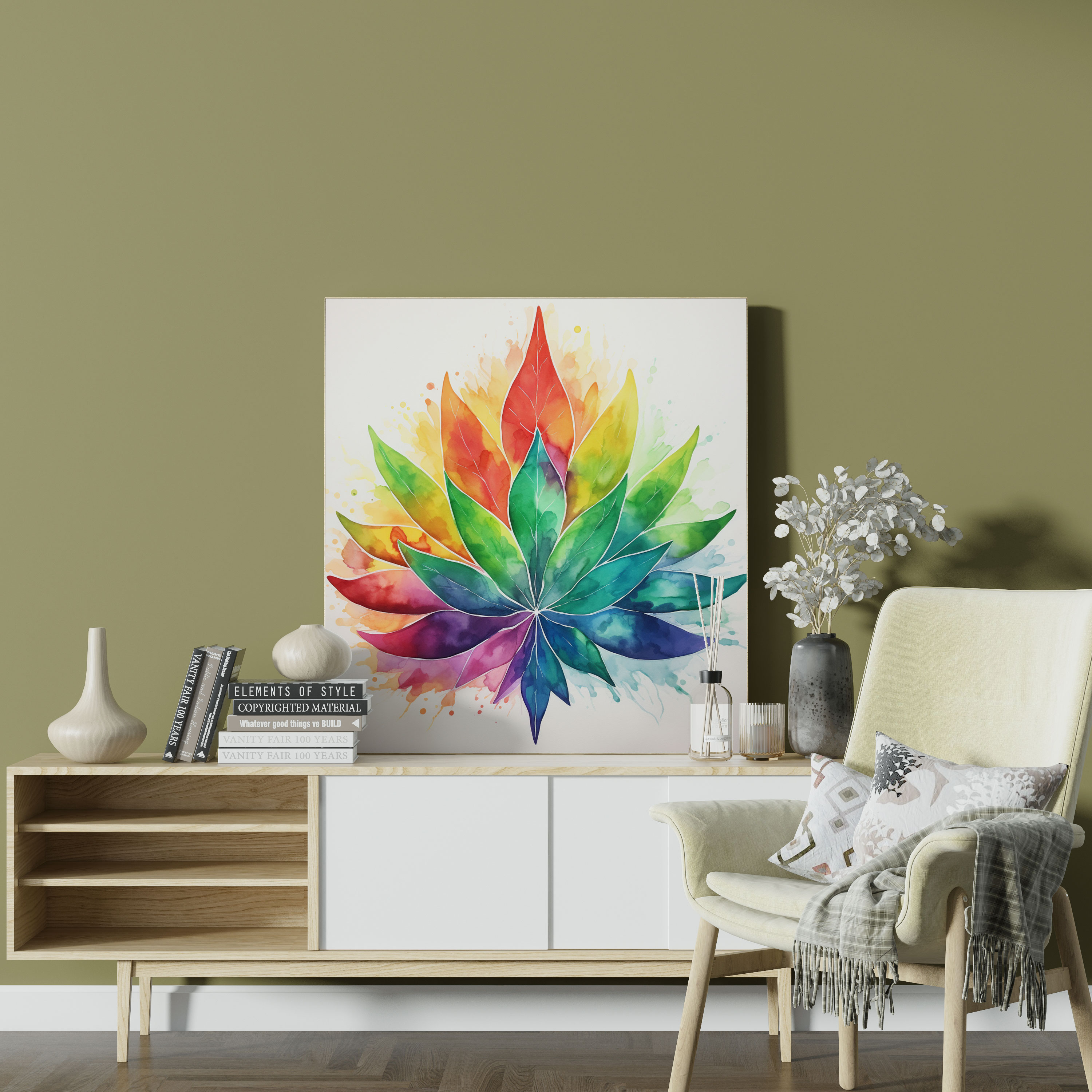 Weed Abstract Canvas Print - Weed, Vibrant Colors, Abstract Watercolor Painting, Weed