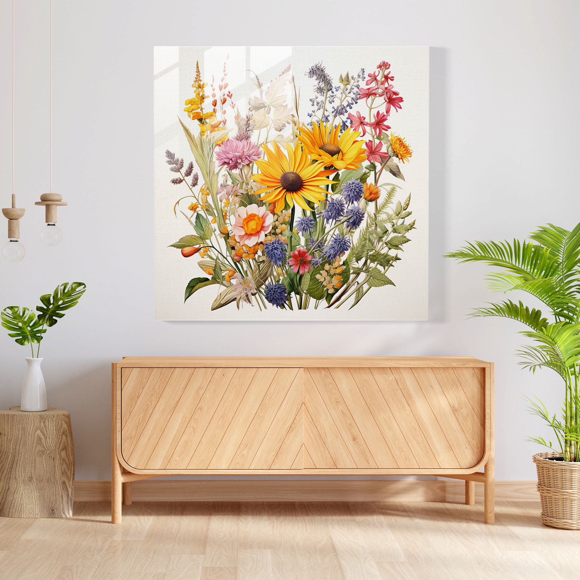 Botanik Yabançiçeği Cam Tablo - Yabançiçeği Cam Sanat Detaylı Duvar Dekorasyonu