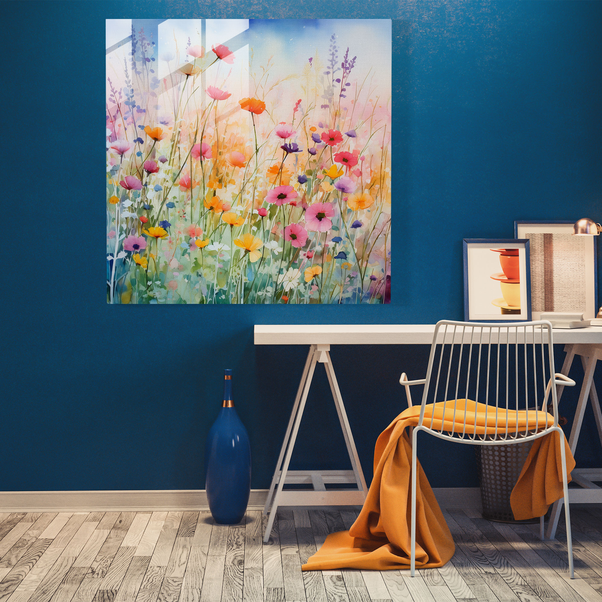 Wildflower Dreams Glass Print - Wildflower, Wall Decoration, Vibrant Colors, Watercolor Painting
