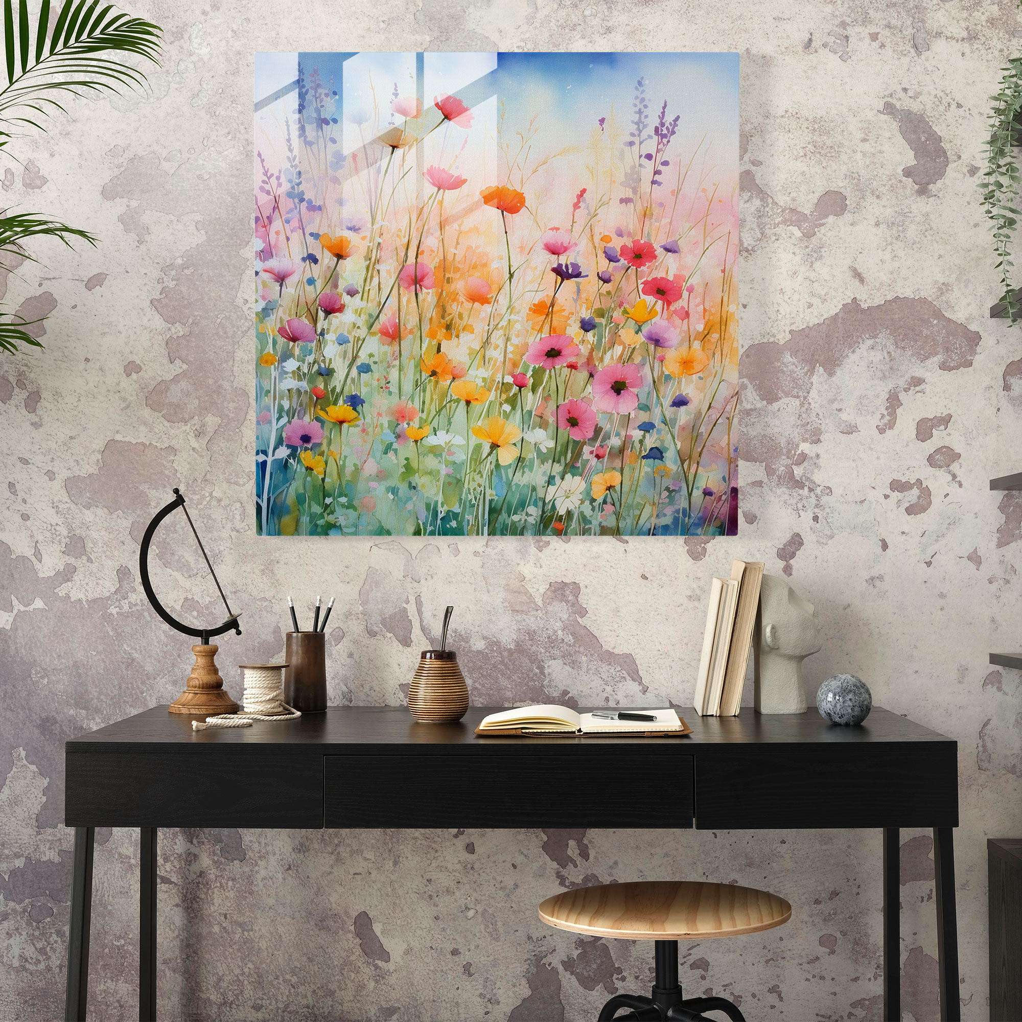 Wildflower Dreams Glass Print - Wildflower, Wall Decoration, Vibrant Colors, Watercolor Painting