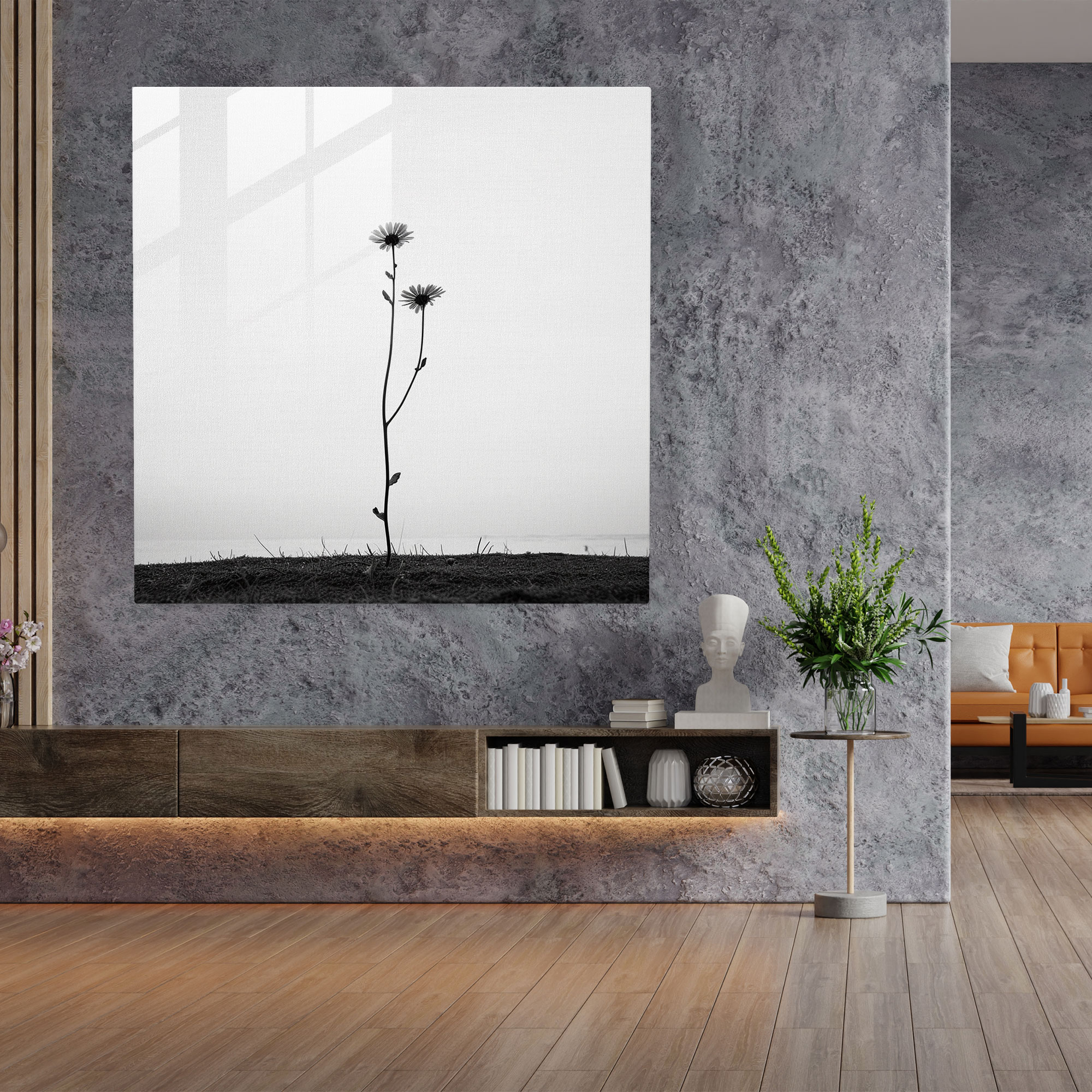 Vahşi Çiçeklerin Dayanıklılık Cam Tablosu - Vahşi Çiçek Modern Sanat Ev Dekorasyonu Cam Duvar Sanatı