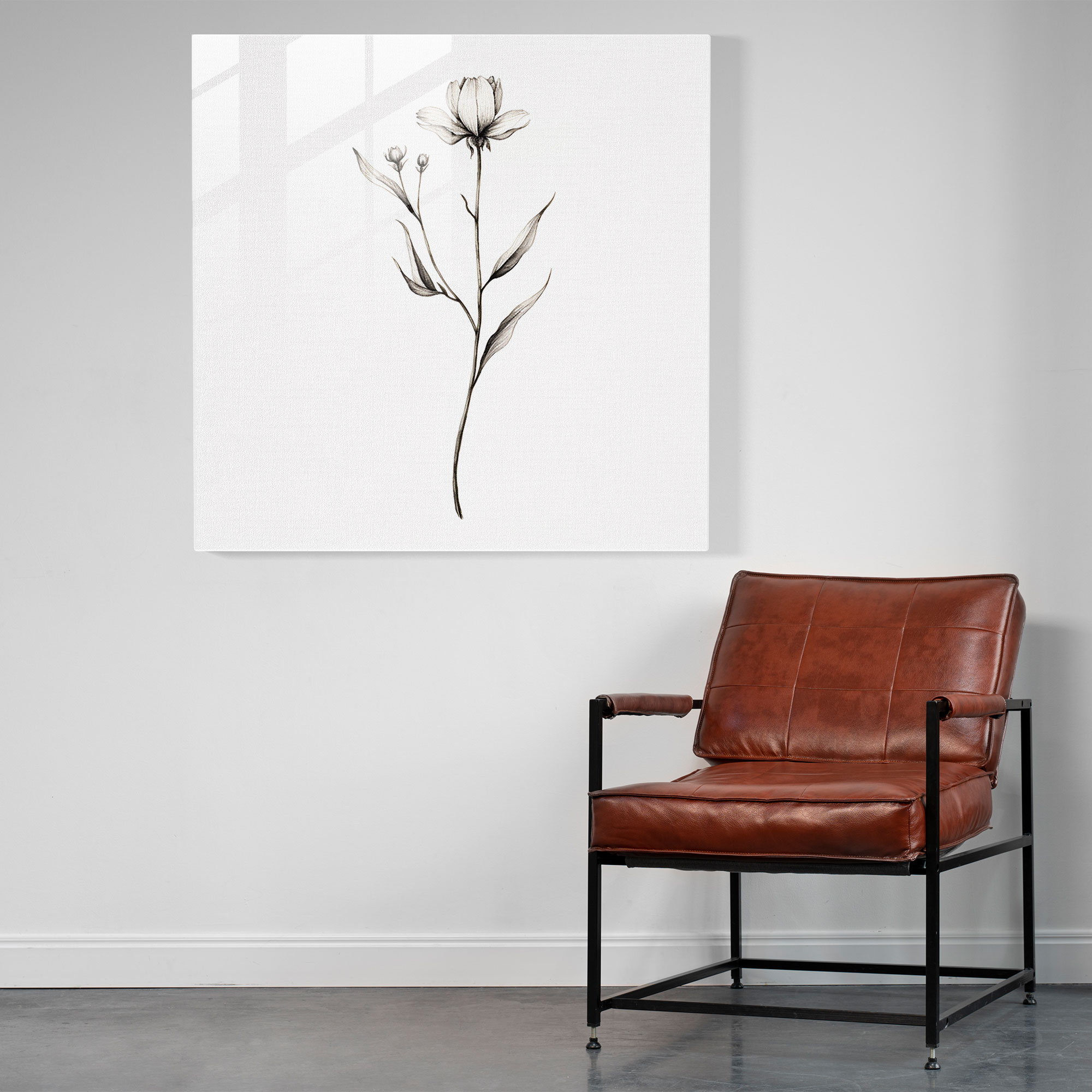 Graceful Wildflower Glass Print - Wildflower, Graceful Wildflower Stem, Minimalist Line Drawing, Glass Print