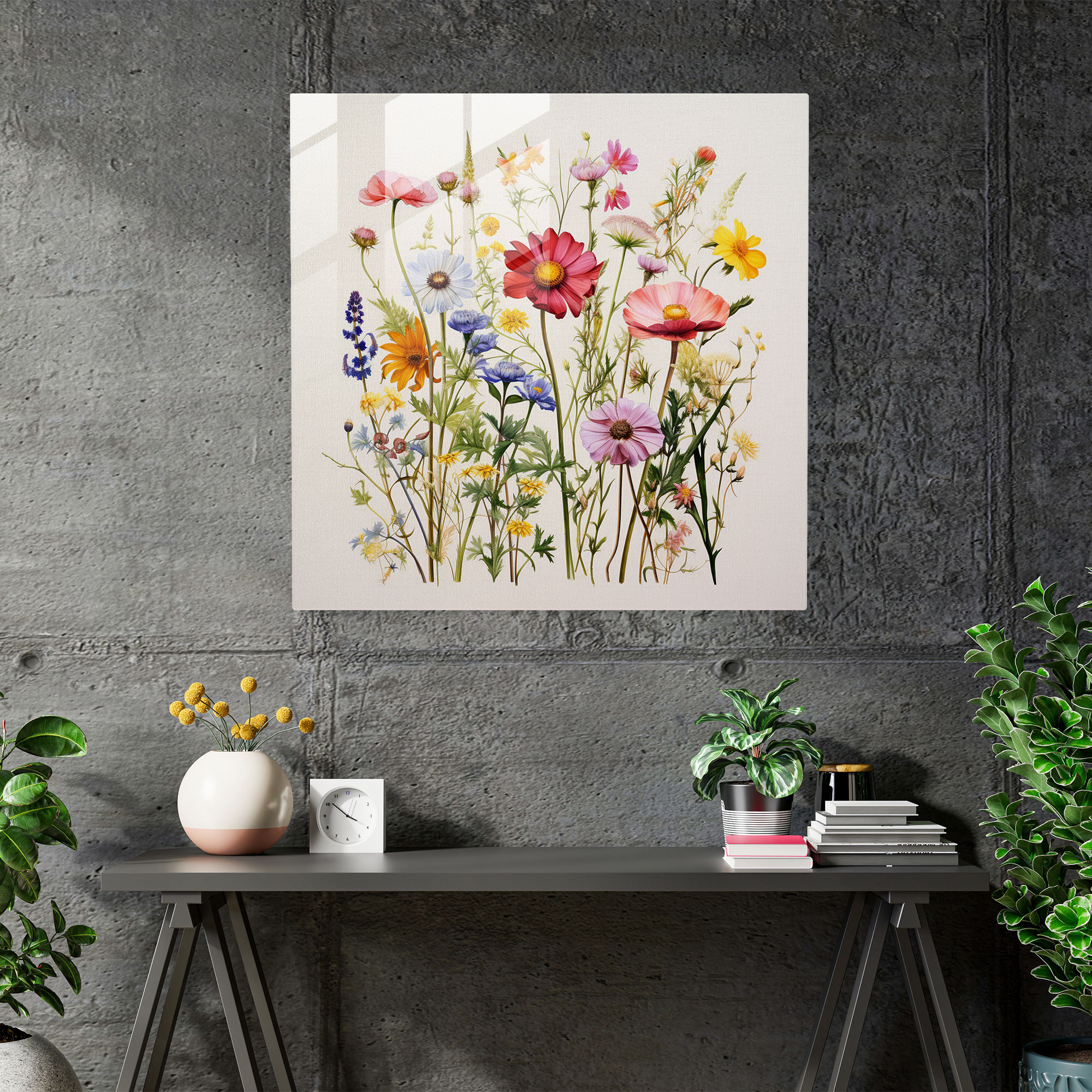 Botanik Yabançiçeği Cam Tablo - Modern Sanat Vahşi Çiçek Cam Tablo