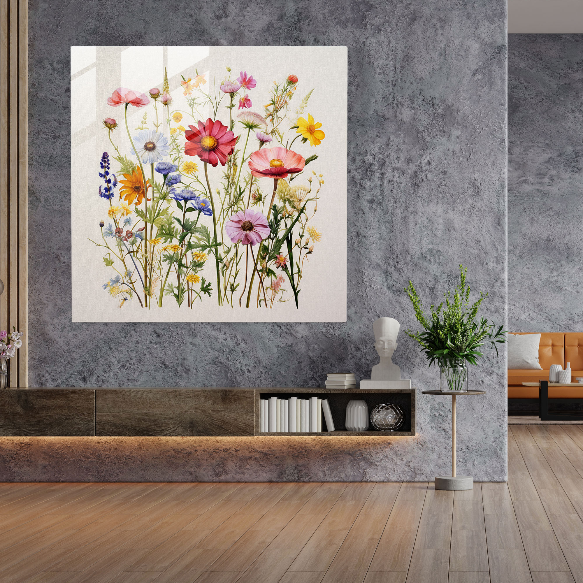 Botanik Yabançiçeği Cam Tablo - Modern Sanat Vahşi Çiçek Cam Tablo