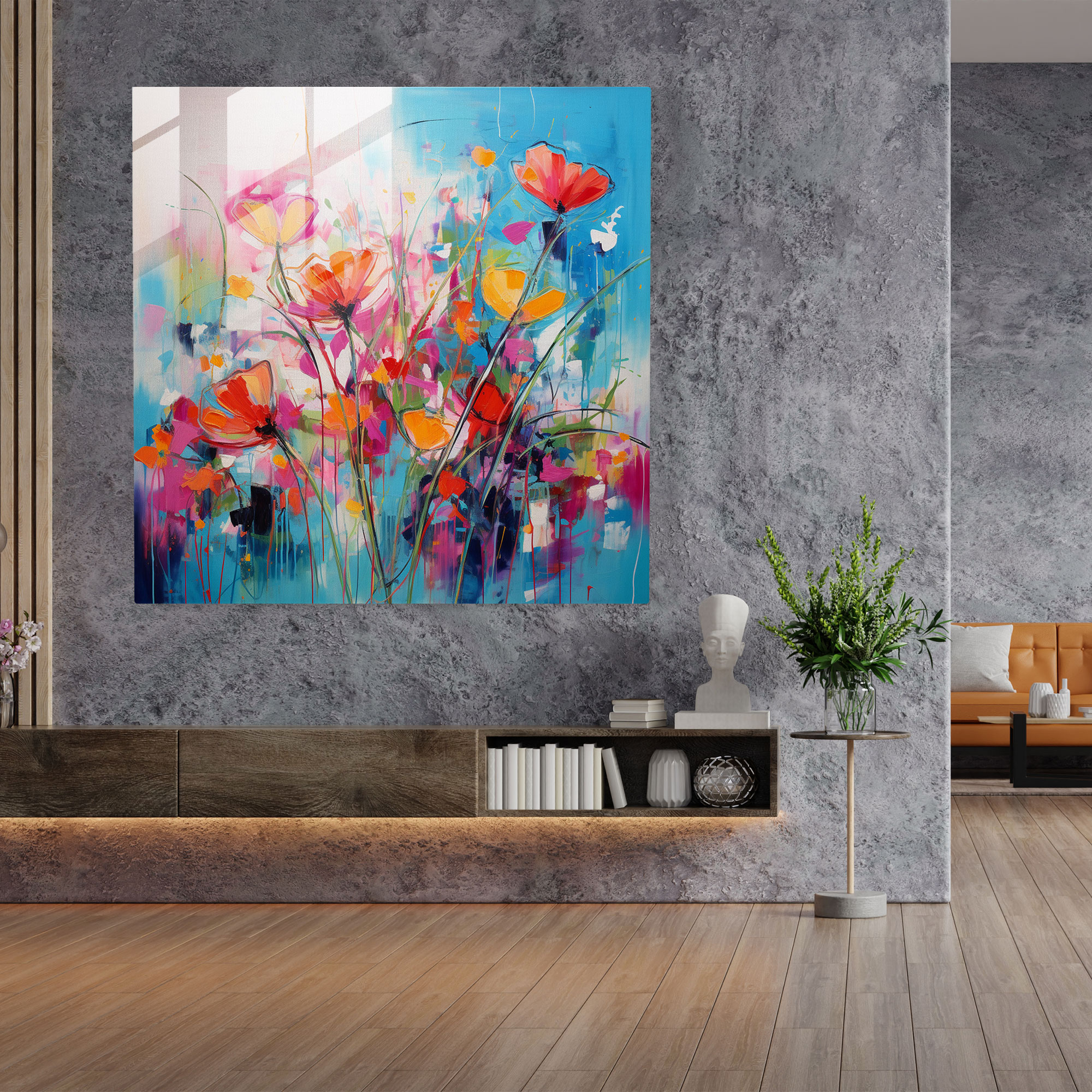 Vahşi Çiçek Soyut Ekspresyonist Cam Tablo - Vahşi Çiçek Ev Dekorasyonu Modern Sanat Soyut Ekspresyonist Eser