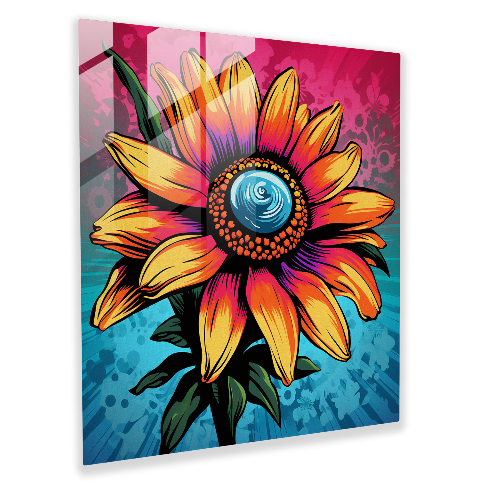 Retro Wildflower Pop Art Glass Print - Wildflower, Home Decoration, Glass Print, Glass Wall Art
