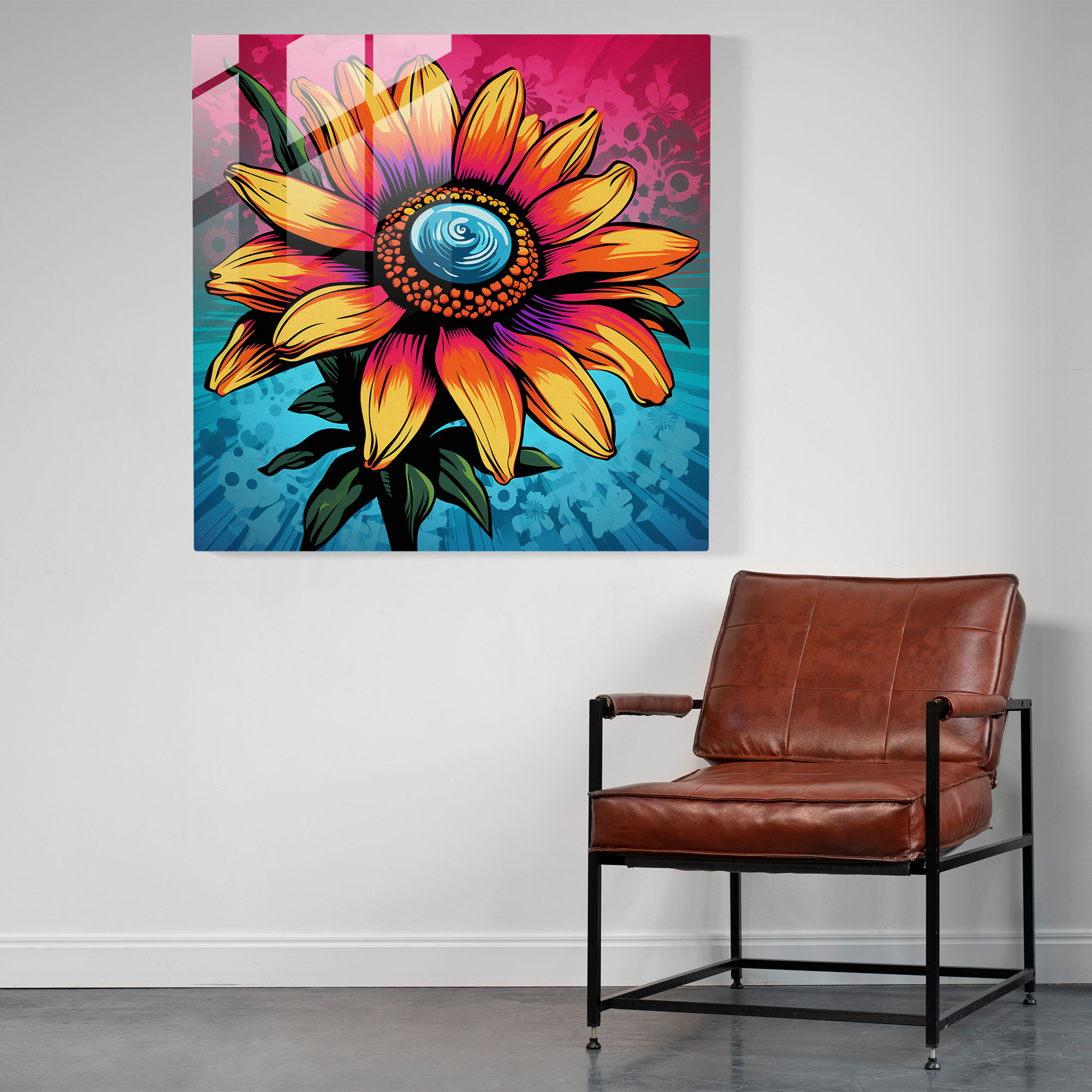 Retro Wildflower Pop Art Glass Print - Wildflower, Home Decoration, Glass Print, Glass Wall Art