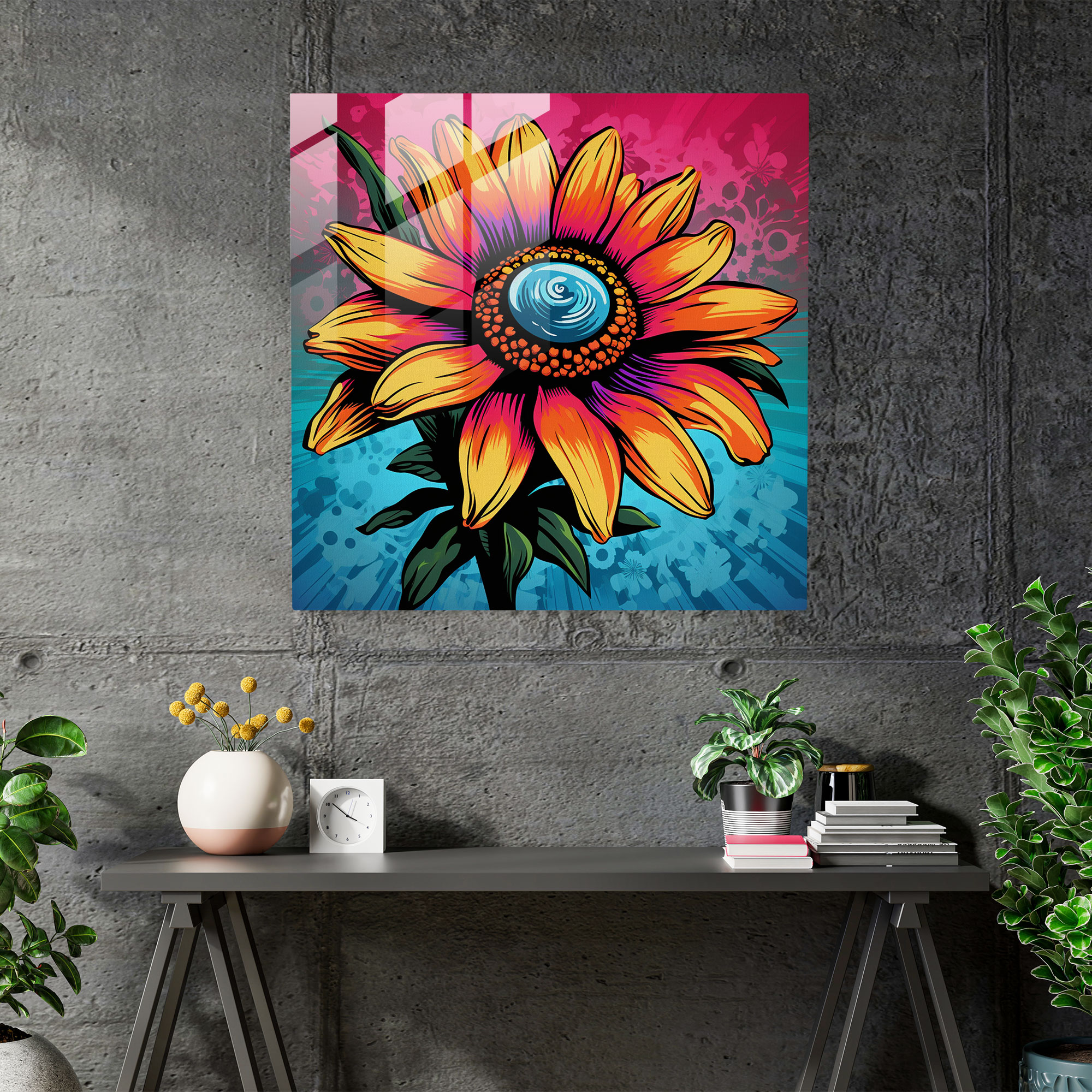 Retro Wildflower Pop Art Glass Print - Wildflower, Home Decoration, Glass Print, Glass Wall Art