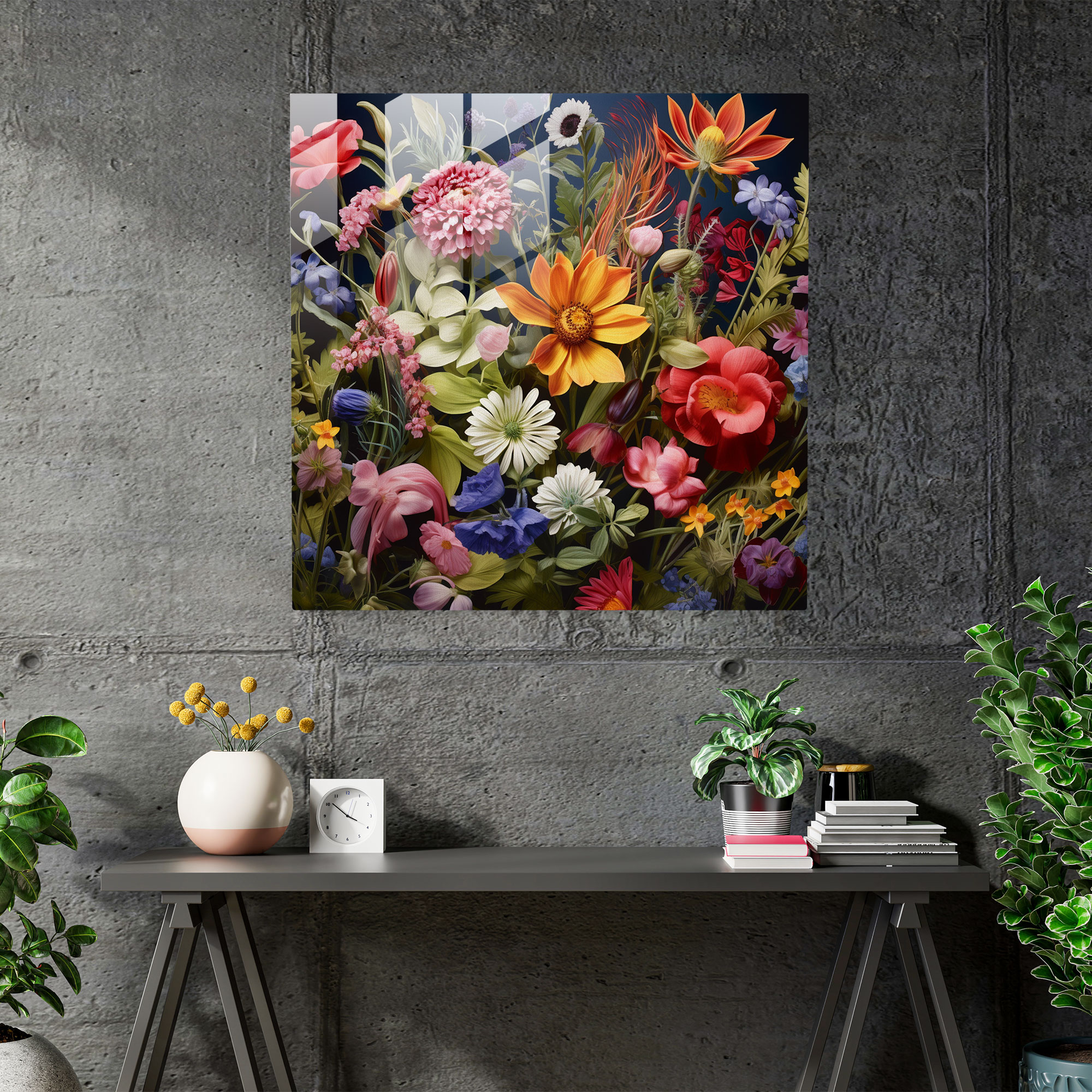 Vahşi Çiçek Fotorealistik Cam Tablo - Modern Sanat Cam Sanatı