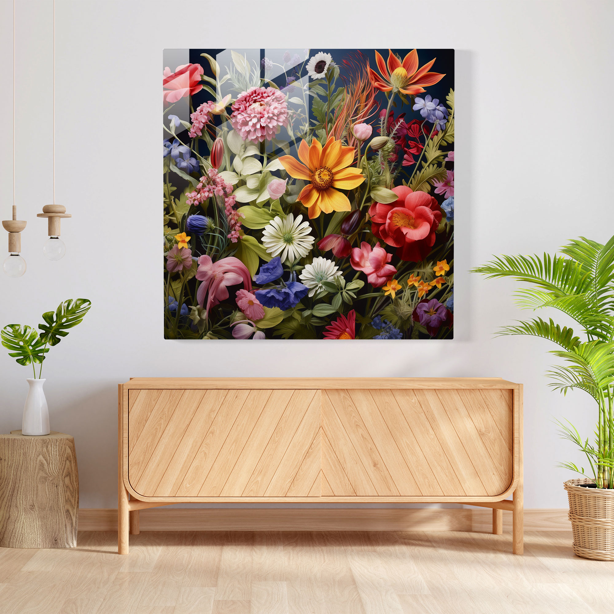 Vahşi Çiçek Fotorealistik Cam Tablo - Modern Sanat Cam Sanatı