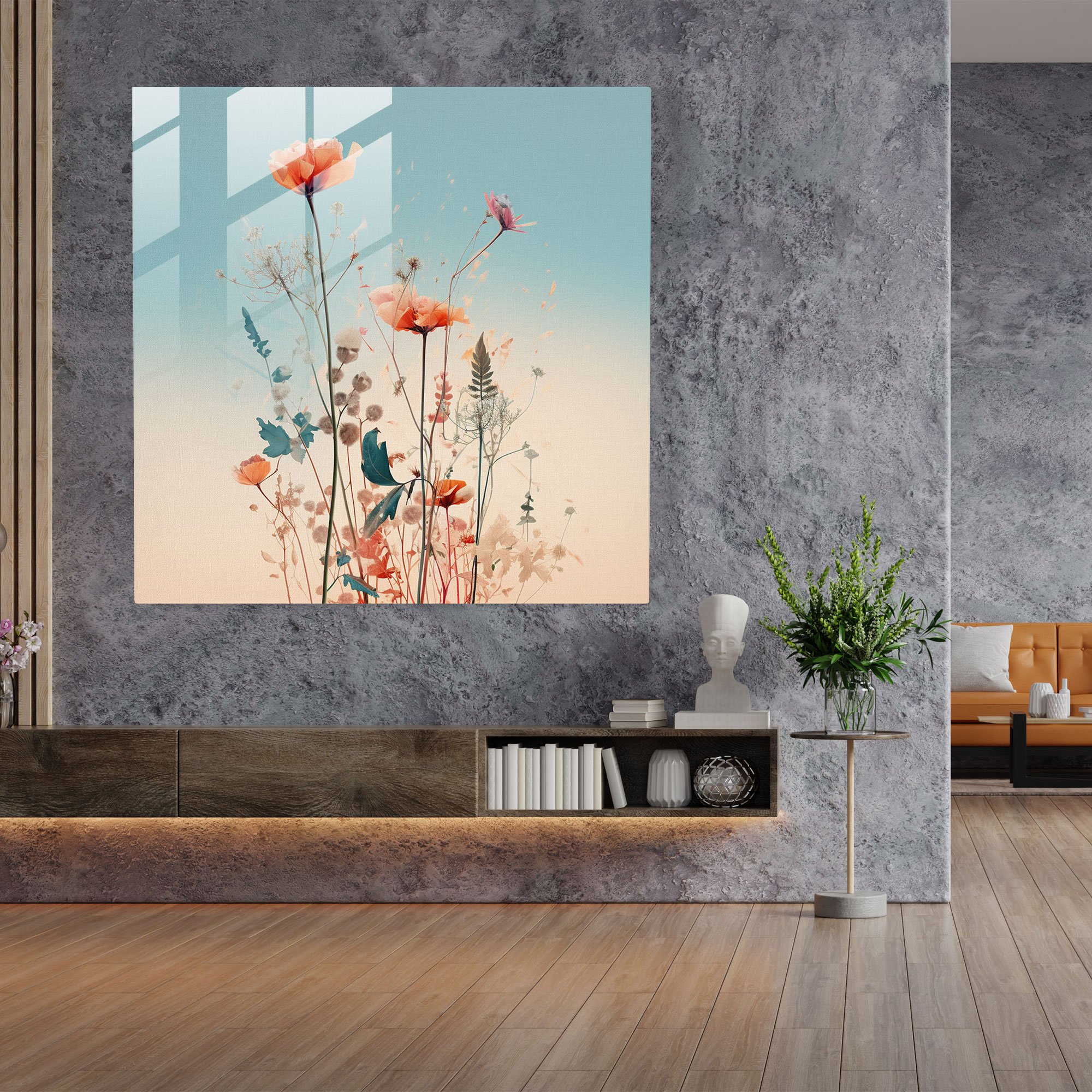Vahşi Çiçekler - Cam Tablo Sanatı - Minimalist Arka Plan