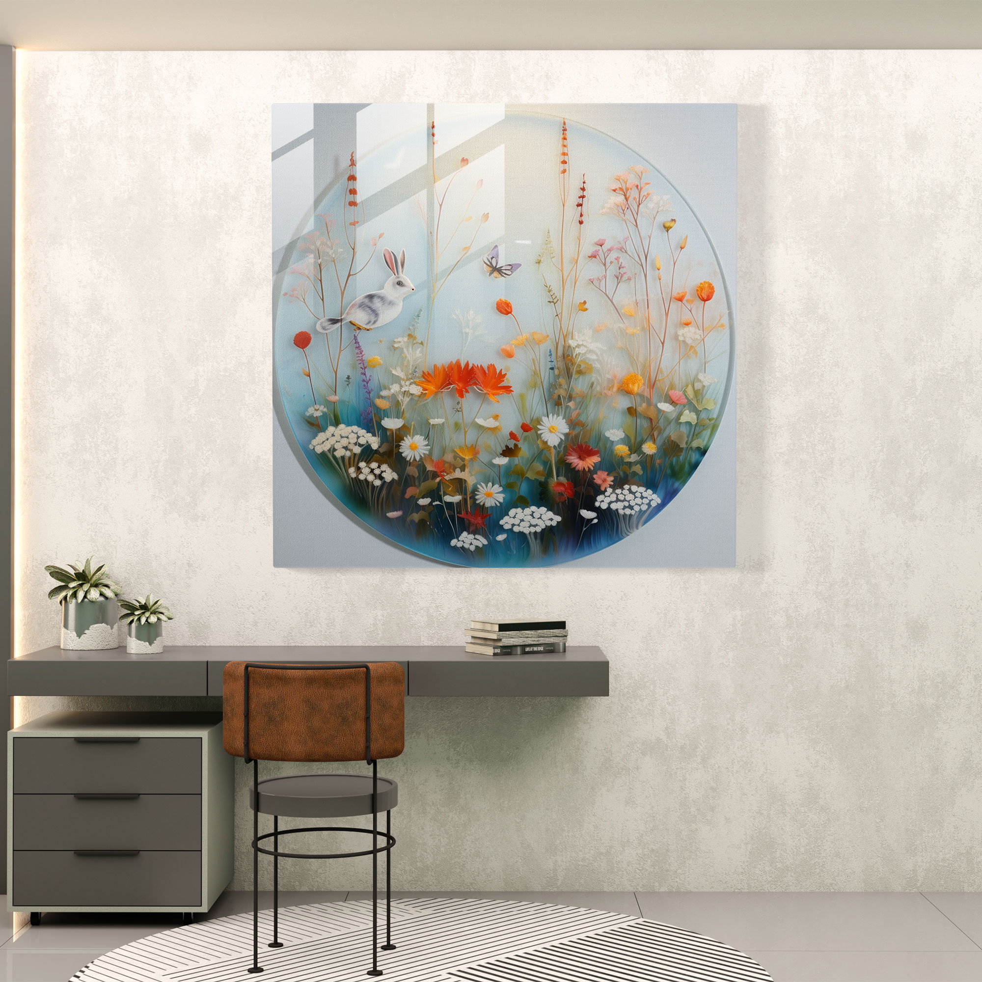 Vahşi Çiçeklerin Harikalar Diyarı - Cam Tablo Sanatı - Vahşi Çiçekler Fantezi Yaratıklar Modern Sanat Duvar Dekorasyonu