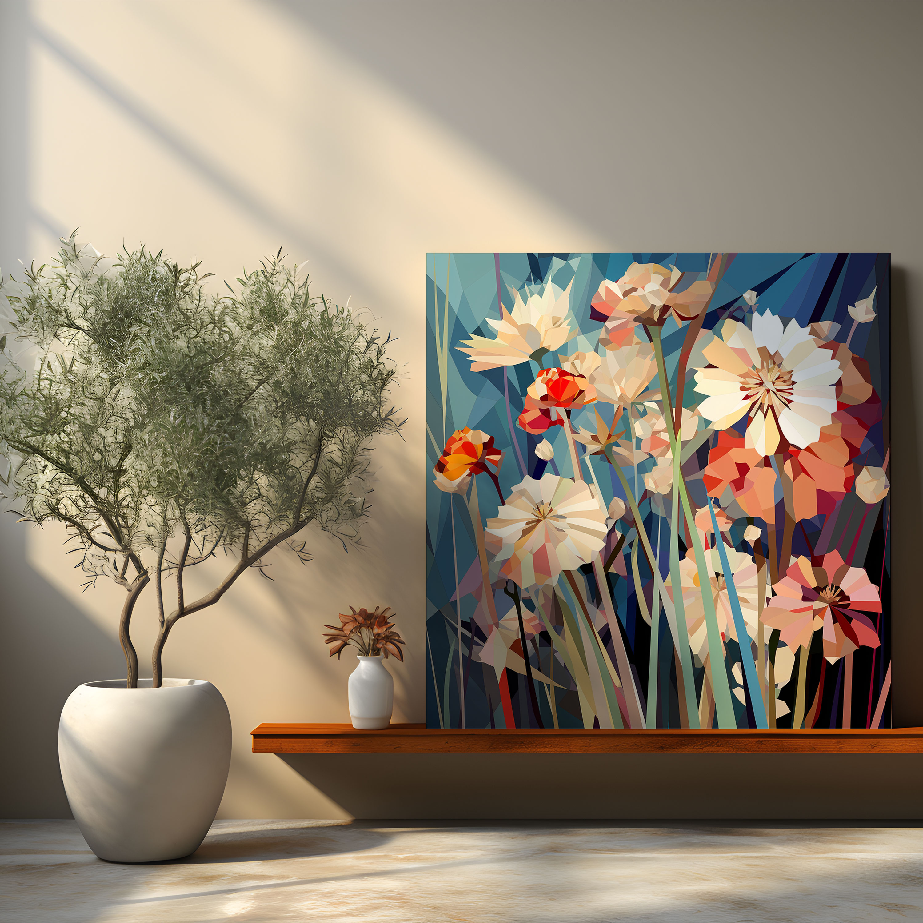 Vahşi Çiçek Kanvas Tablo - Geometrik Çiçekler - Dijital Sanat Geometrik Desen
