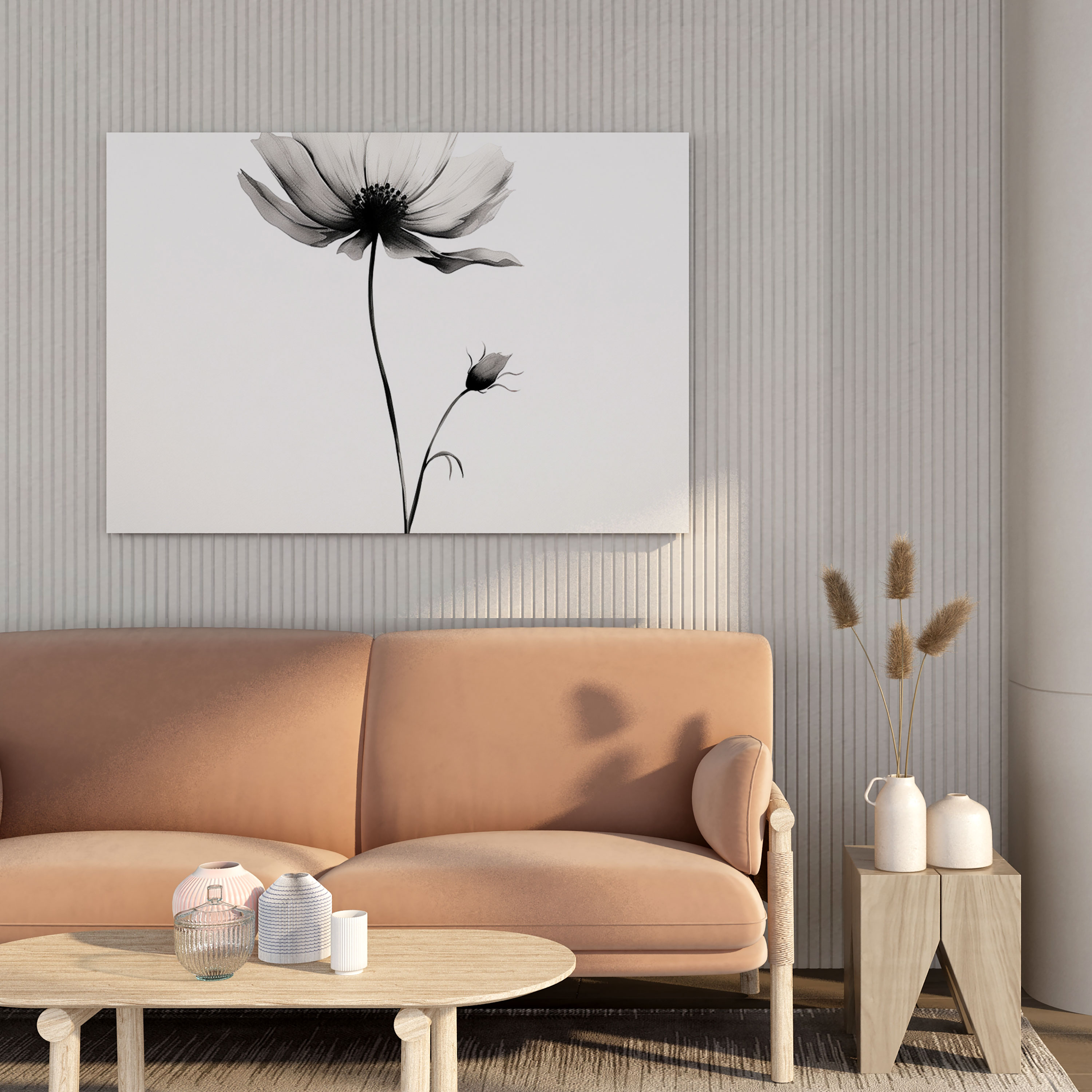 Vahşi Çiçek Kanvas Tablo - Zarif Minimalist Eskiz - Duvar Sanatı - Çiçek Duvar Dekorasyonu Kanvas Temiz Çizgiler