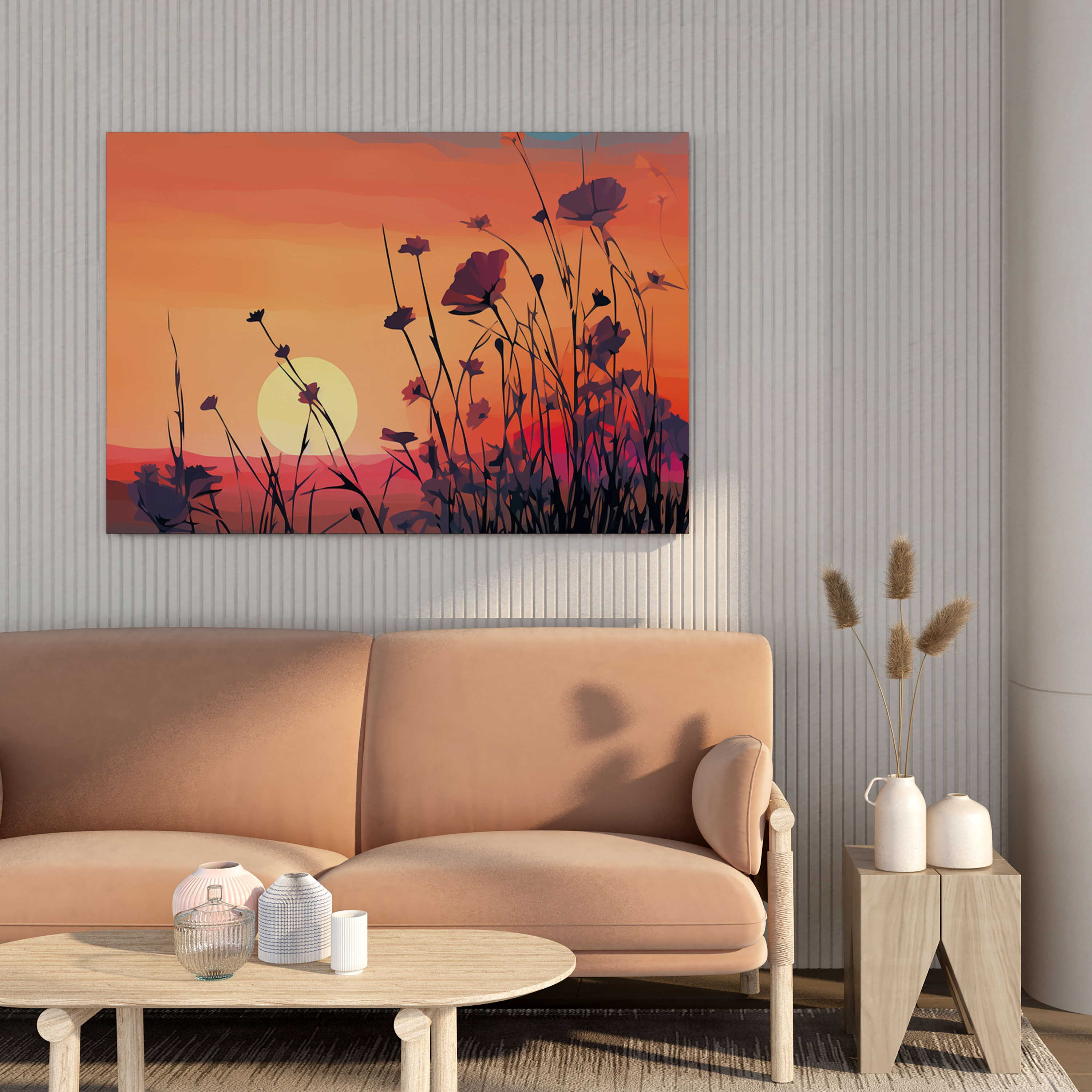Vahşi Çiçek Kanvas Tablo - Silüet Ev Dekorasyonu Minimalist Sanat Eseri