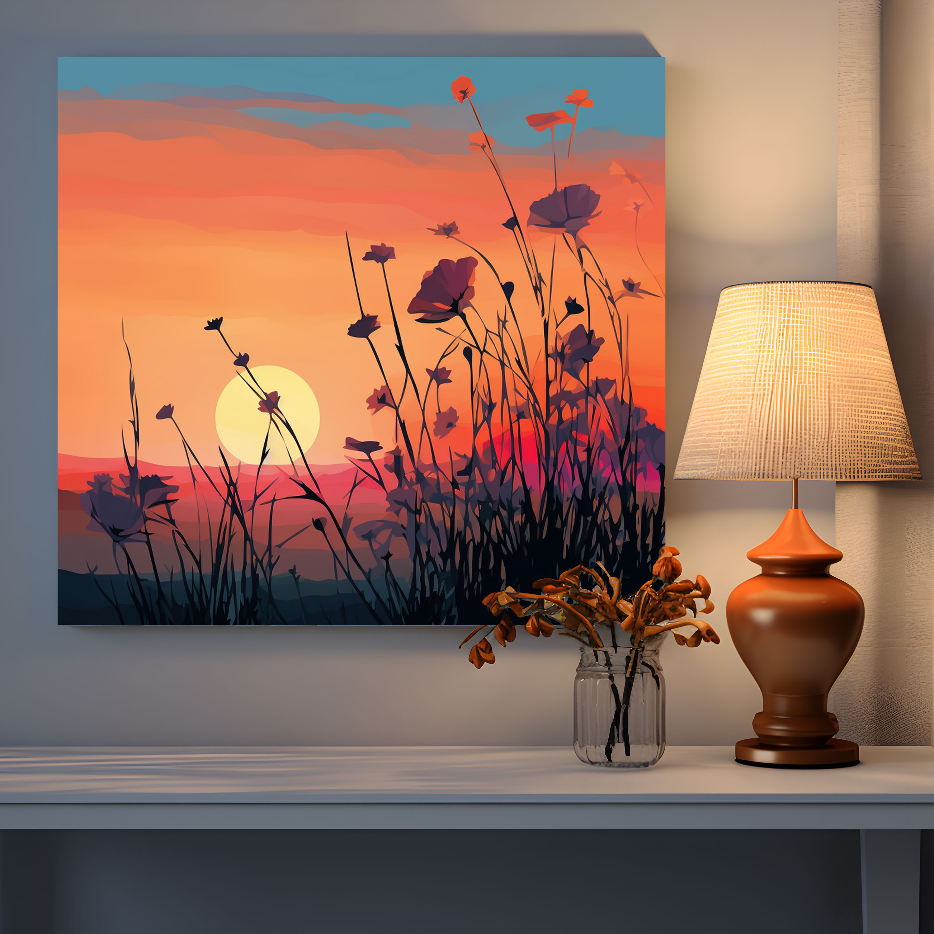 Vahşi Çiçek Kanvas Tablo - Silüet Ev Dekorasyonu Minimalist Sanat Eseri