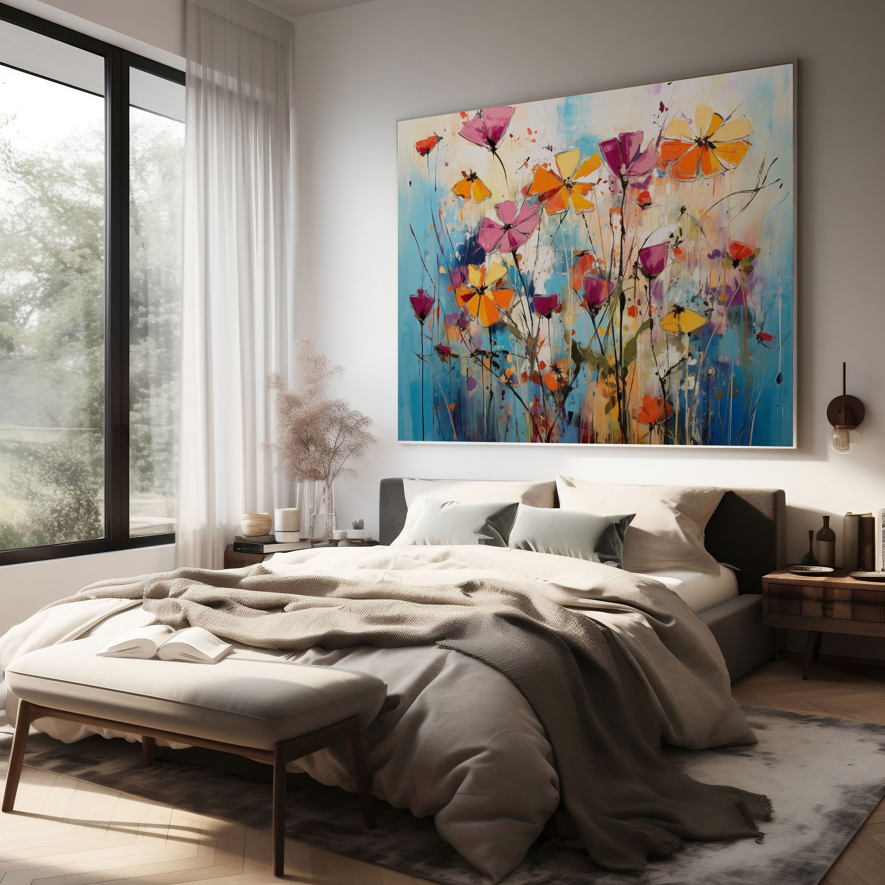Wildflower Kanvas Tablo - Doğa Güzelliği Ev Dekorasyonu Duvar Sanatı Canlı Renkler