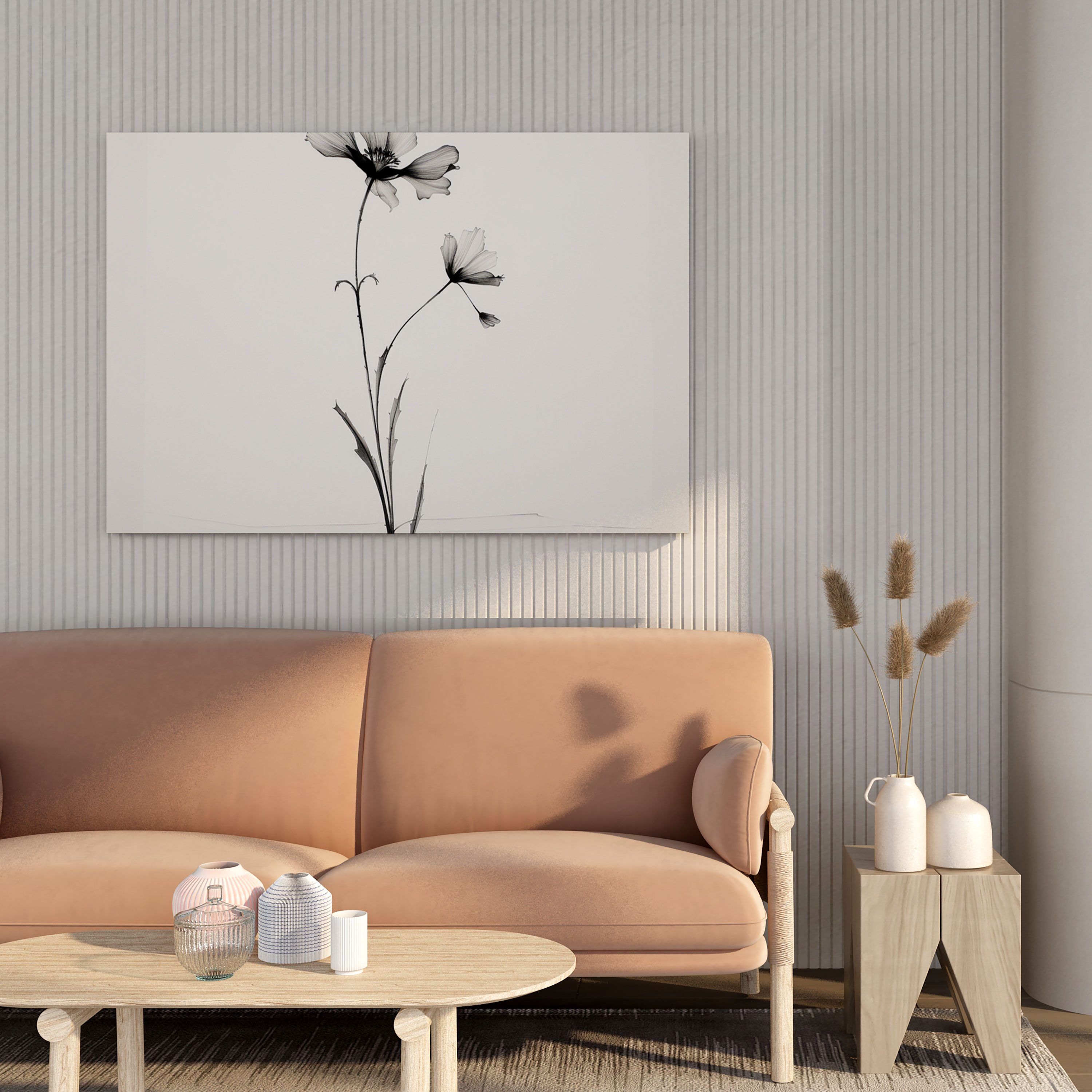 Vahşi Çiçek Kanvas Tablo - Ev Dekorasyonu Minimalist Siyah ve Beyaz Eskiz Duvar Dekorasyonu