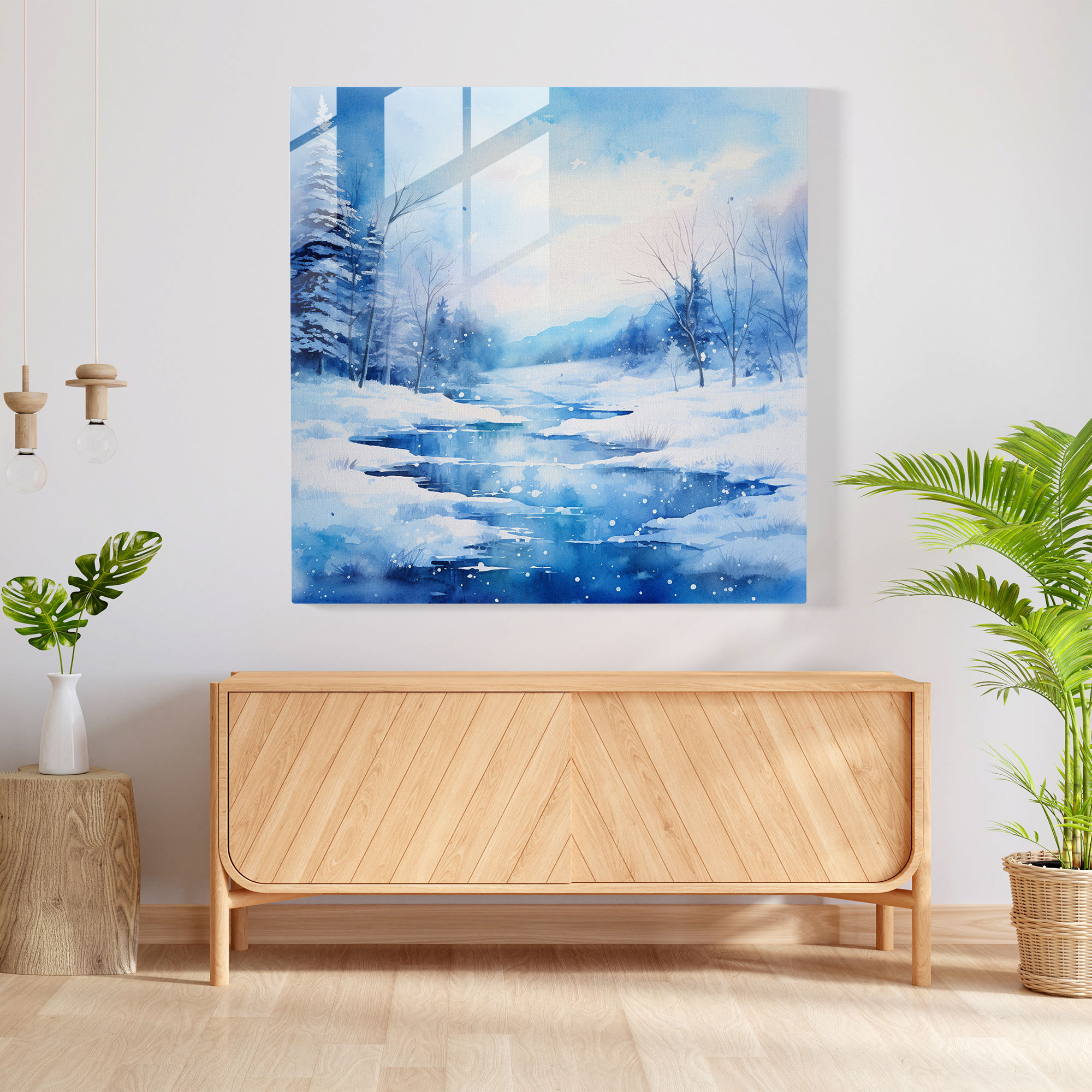 Winter Wonderland Glass Print - Winter, Modern Art, Abstract Watercolor Painting, Wall Decoration