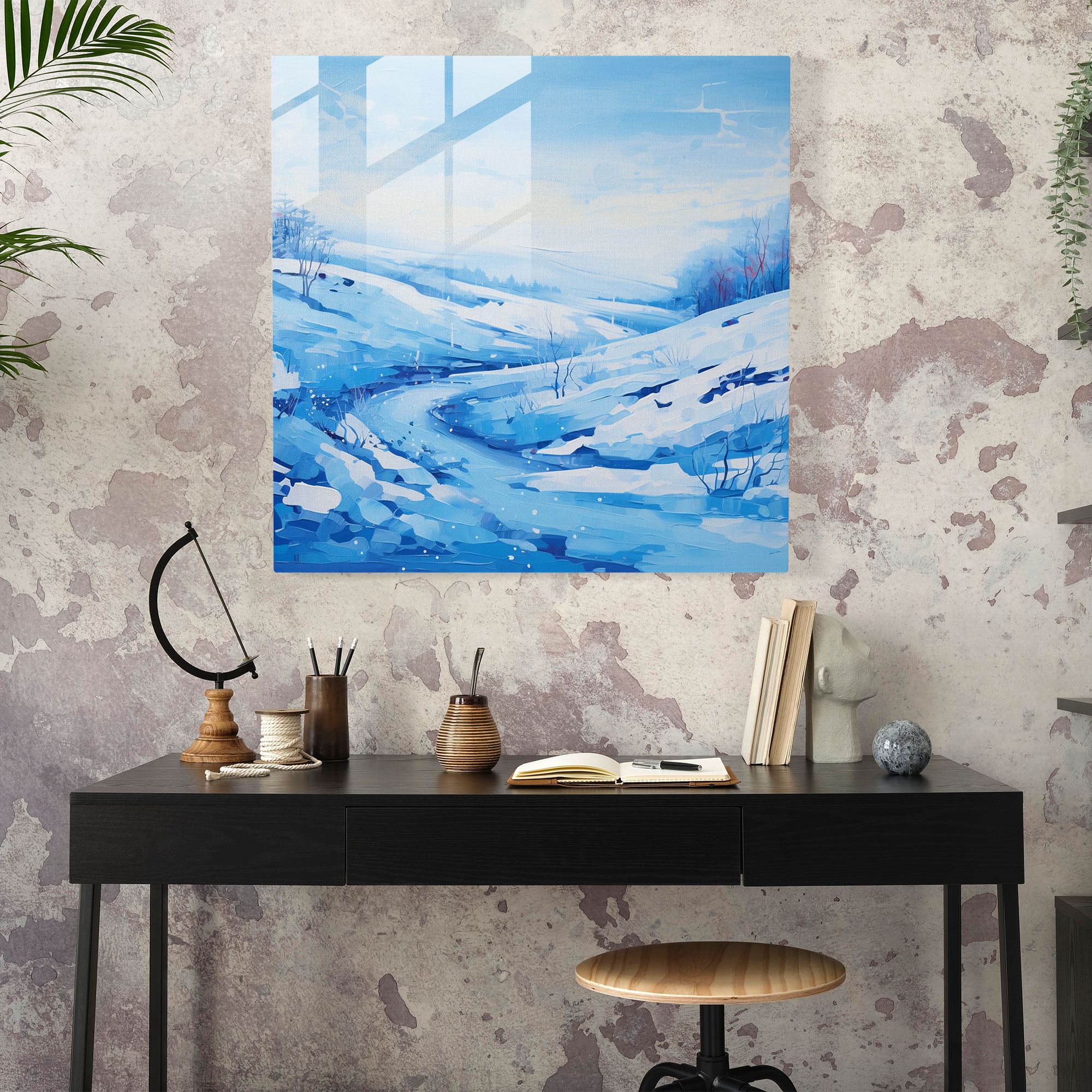 Winter Wonderland Glass Print - Winter, Snowy Landscape, Vibrant Blue, Glass Print