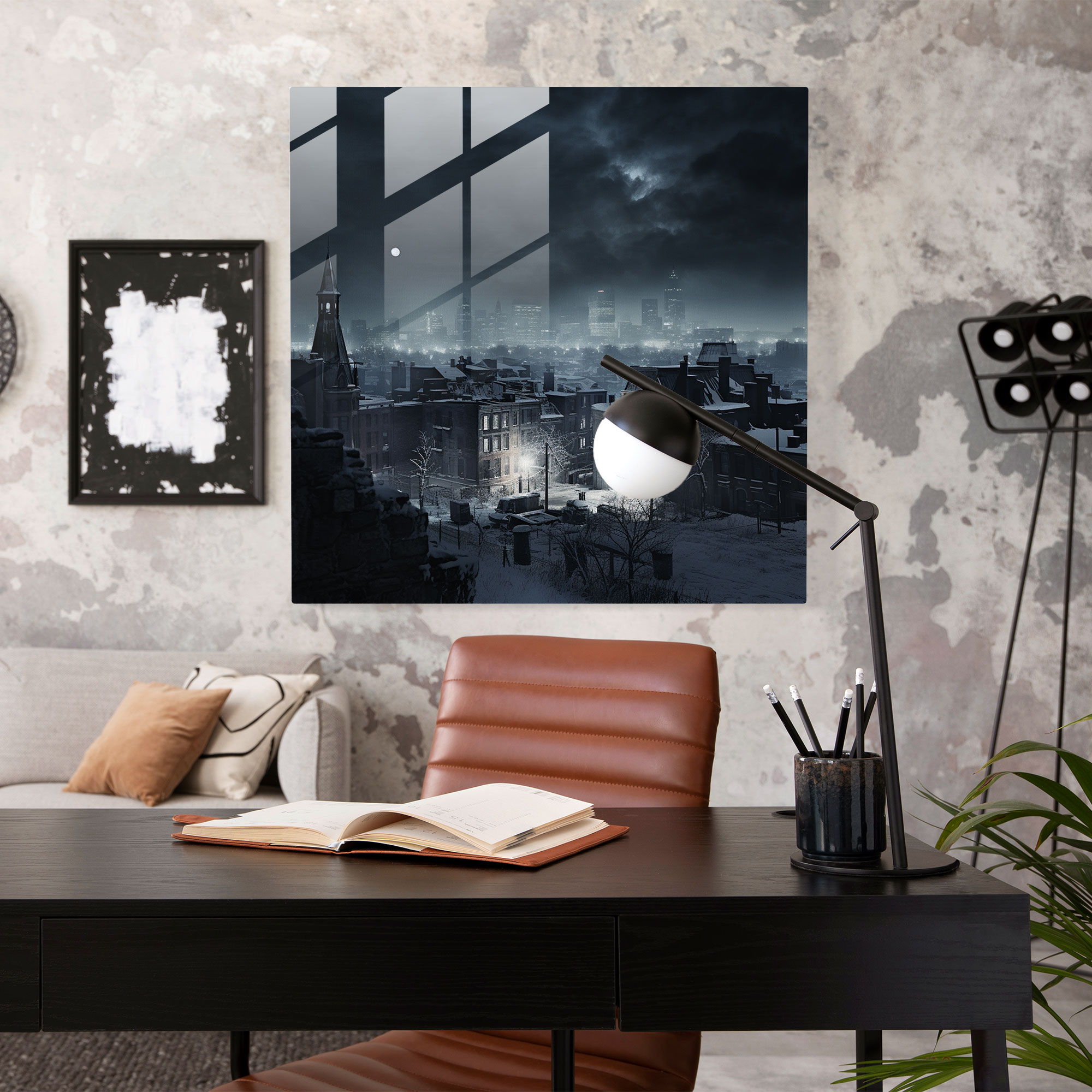 Winter Nights Glass Print - Winter, Snow-Covered Cityscape, Wall Decoration, Winter Nights