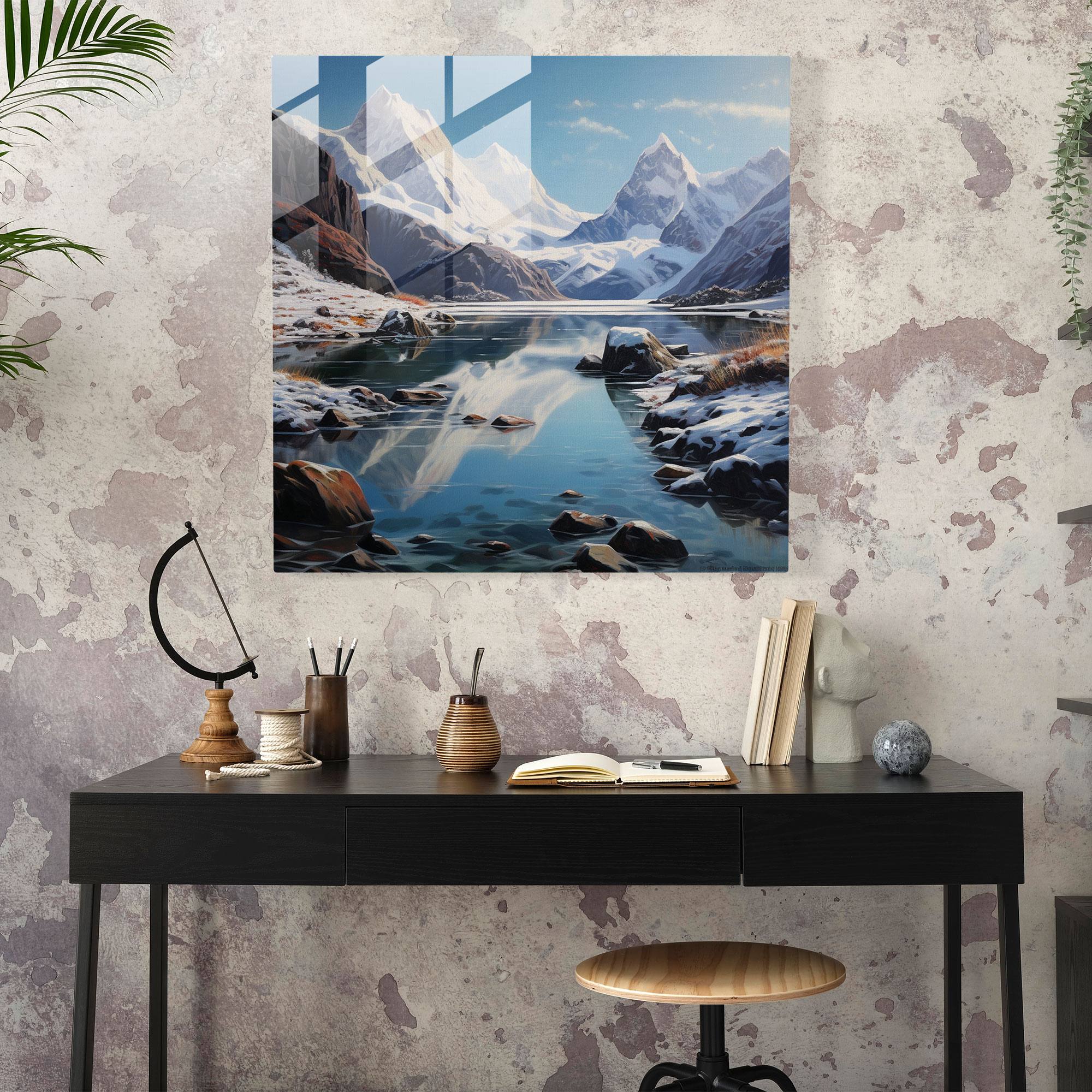 Winter Majesty Glass Print - Winter, Frozen Lake, Home Decoration, Wall Decoration