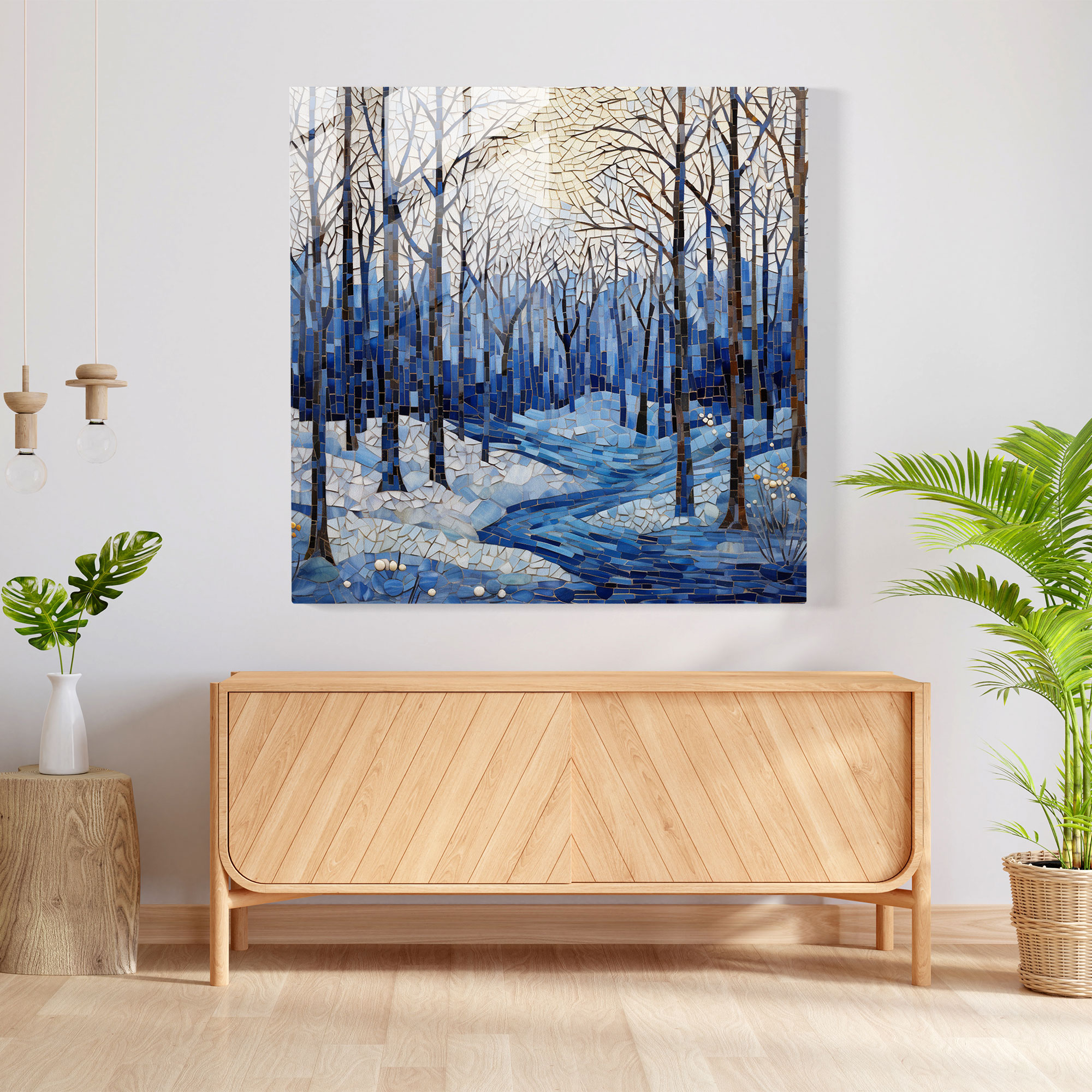 Winter Mosaic Glass Print - Winter, Winter Landscape, Glass Art, White