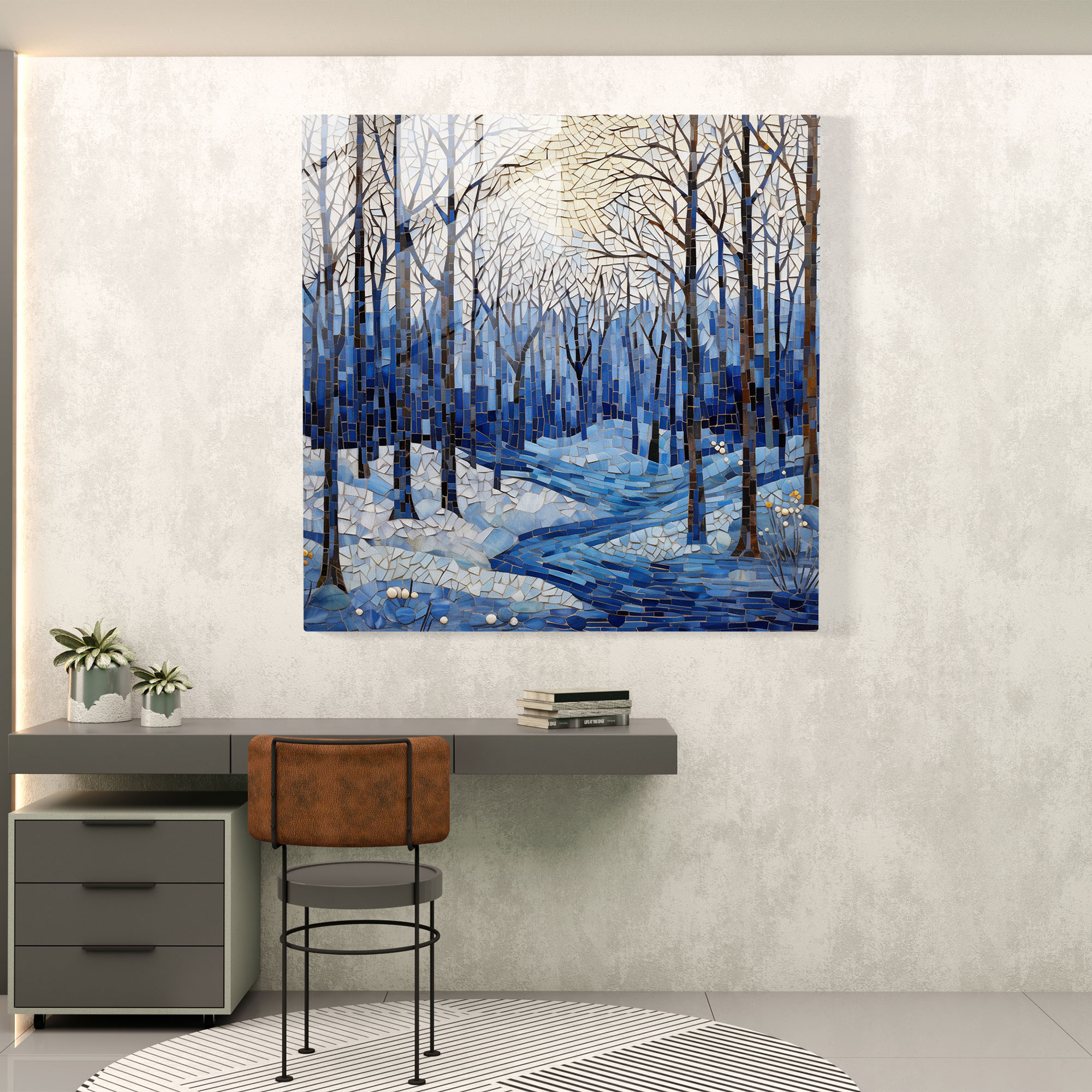 Winter Mosaic Glass Print - Winter, Winter Landscape, Glass Art, White