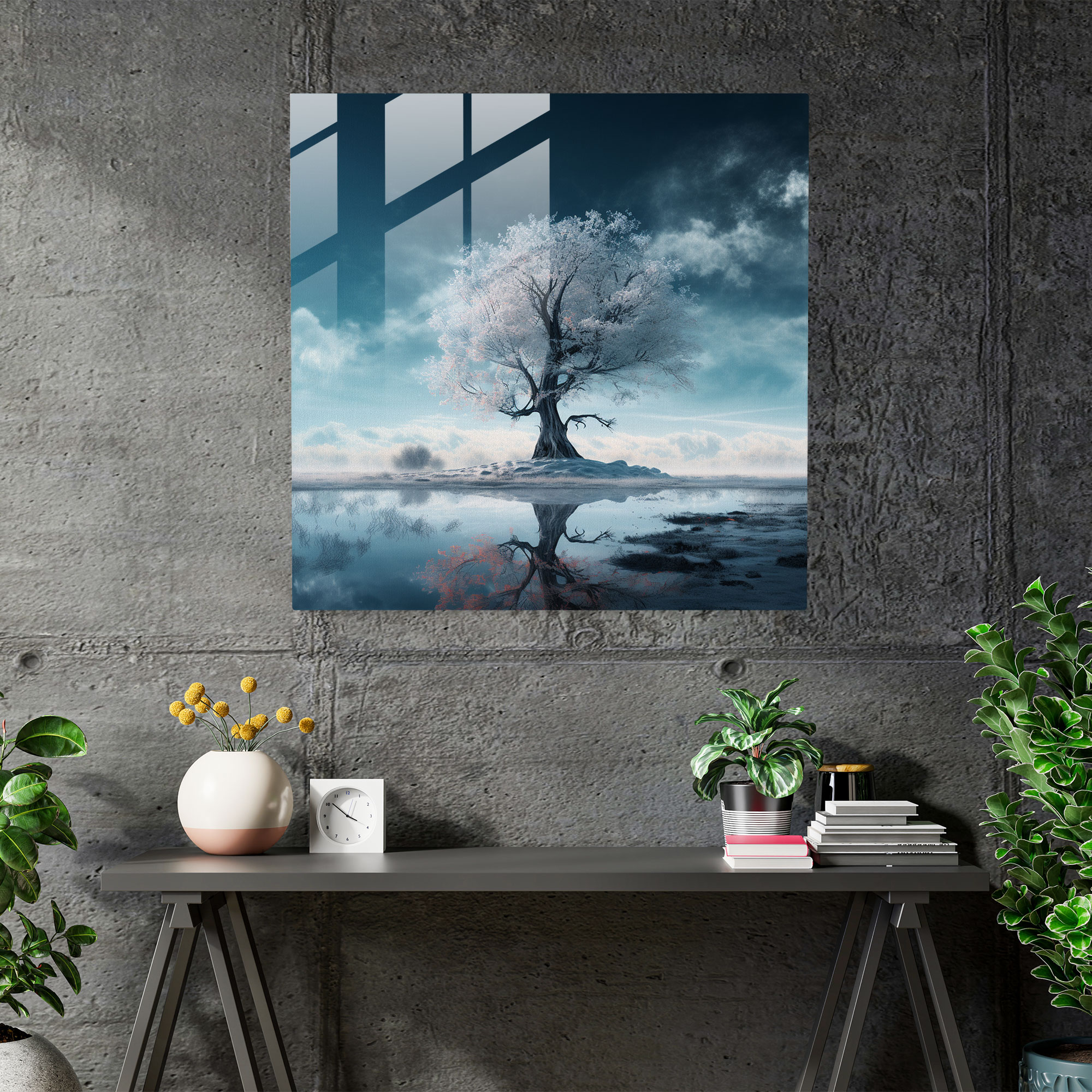 Frozen Dreams Glass Print - Winter, Wall Decoration, Frost, Modern Art