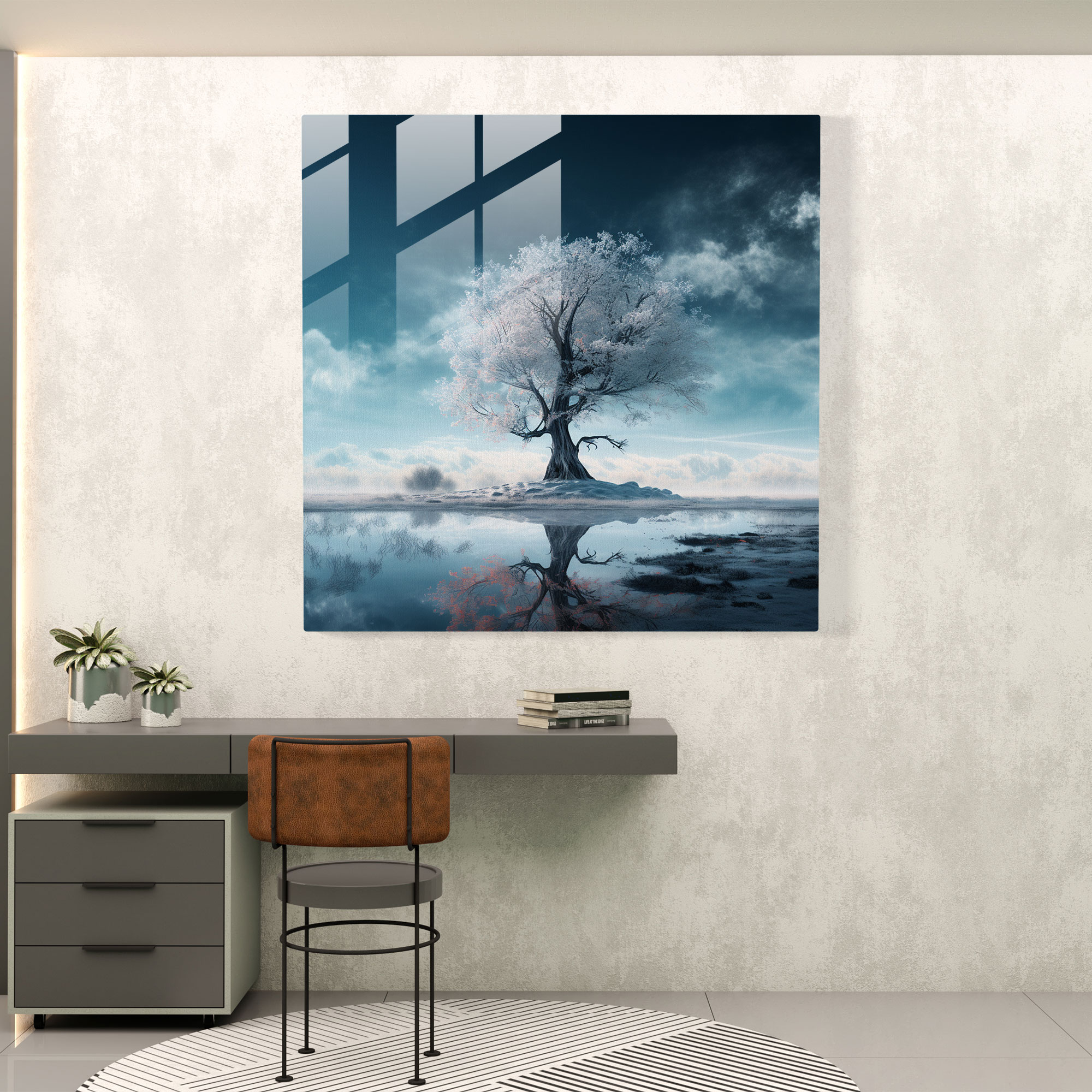 Frozen Dreams Glass Print - Winter, Wall Decoration, Frost, Modern Art
