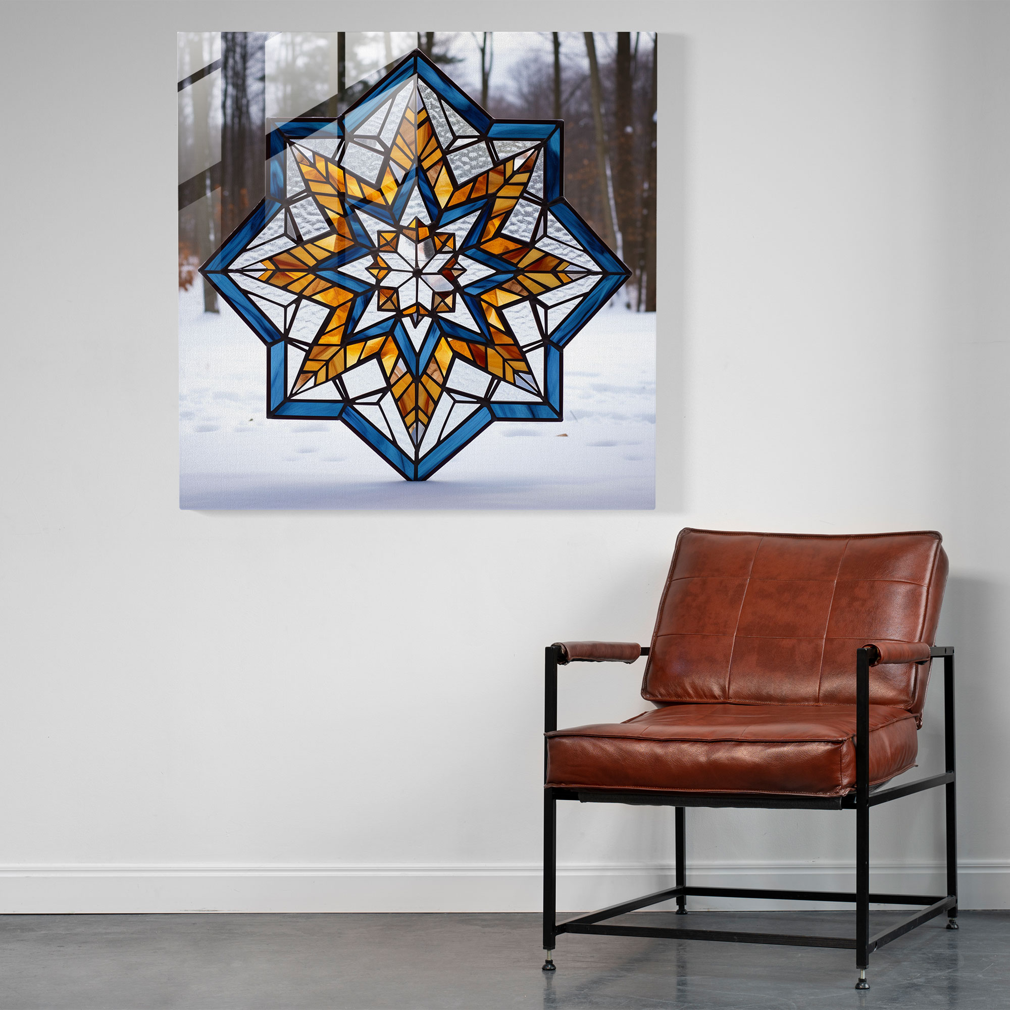 Frosty Kaleidoscope Glass Print - Winter, Glass Print, Winter, Geometric Stained Glass