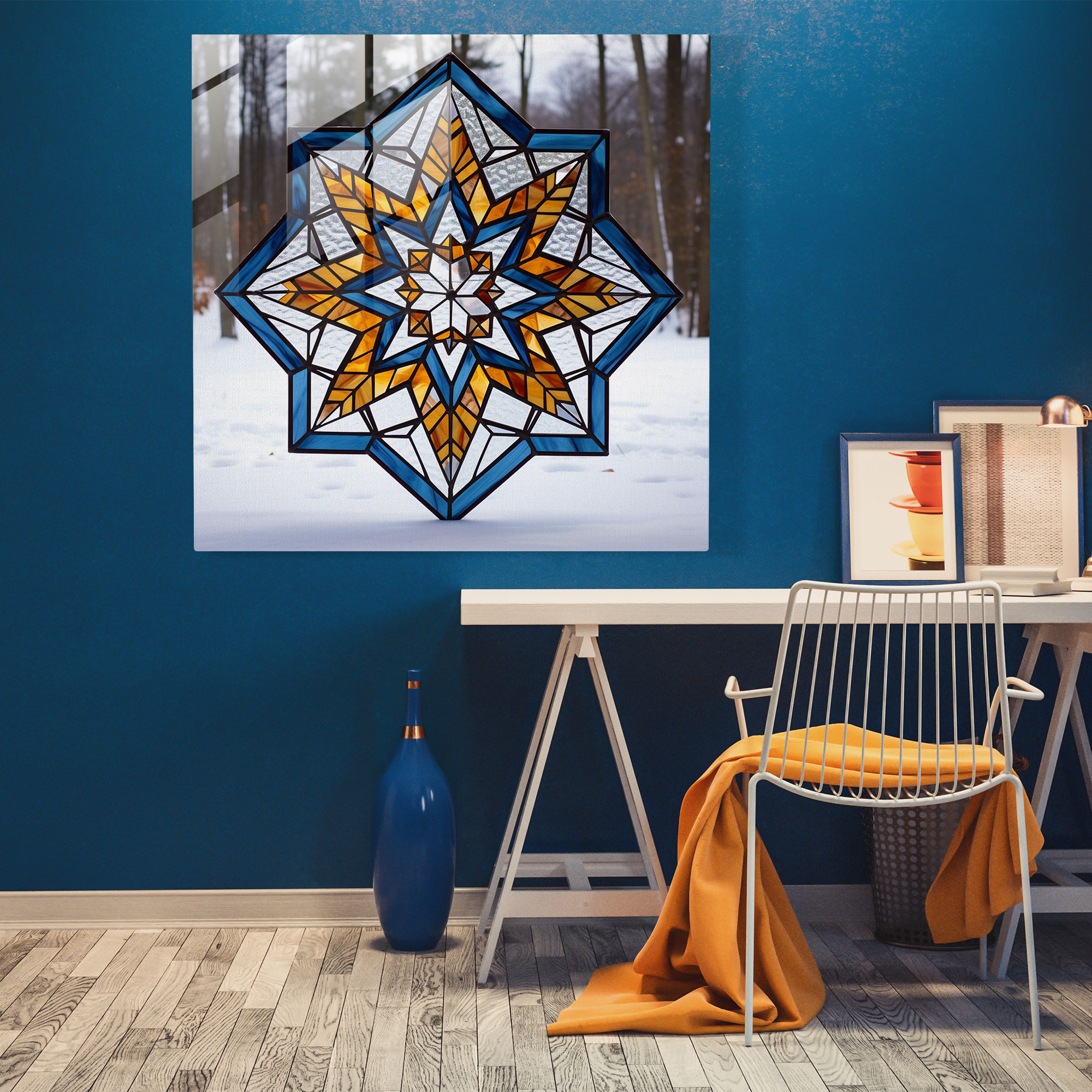 Frosty Kaleidoscope Glass Print - Winter, Glass Print, Winter, Geometric Stained Glass