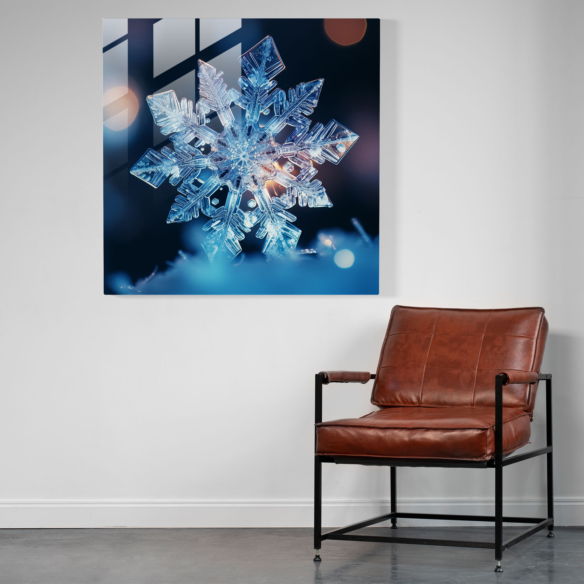 Crystal Snowflake Glass Print - Winter, Modern Art, Glass Wall Art, Snowflake