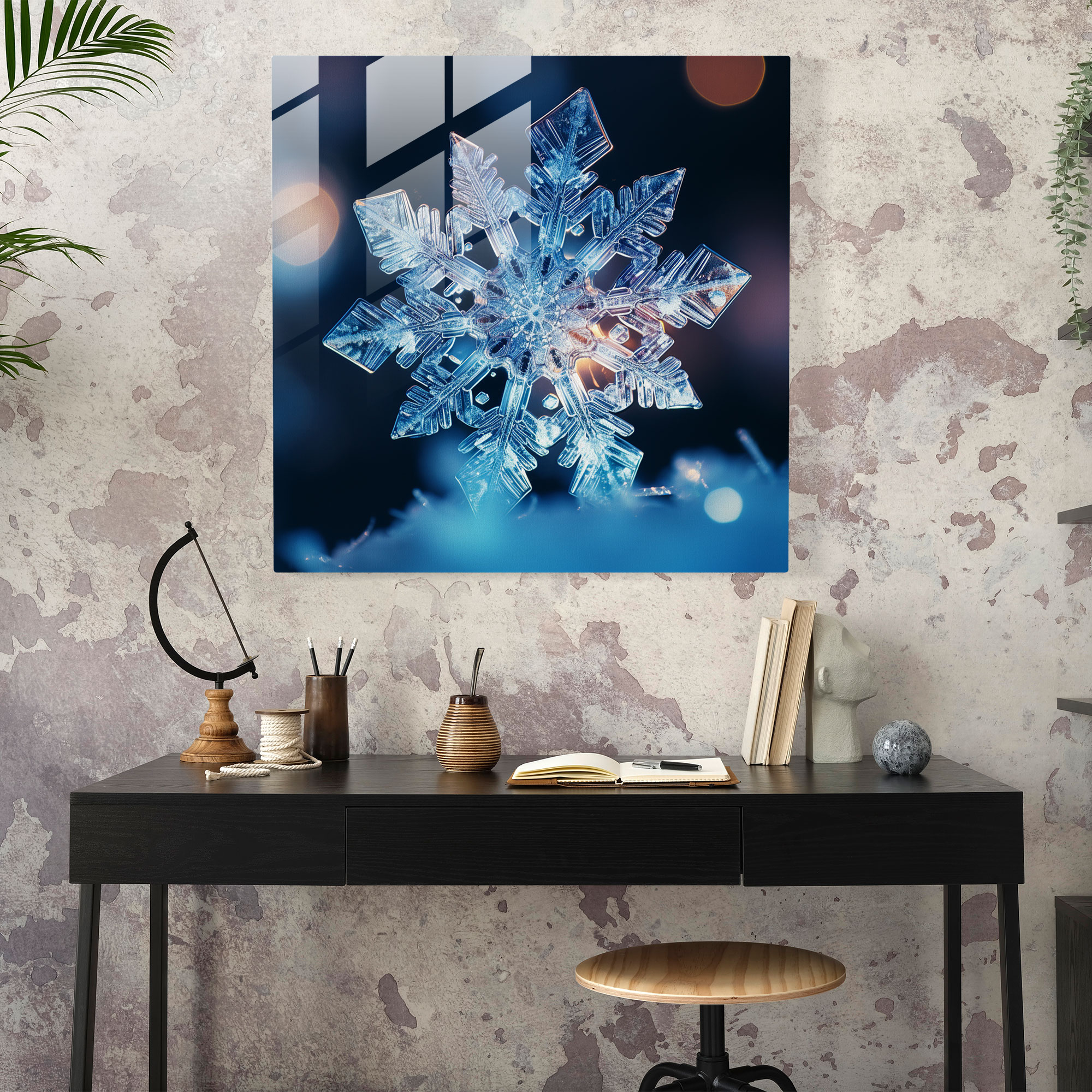 Crystal Snowflake Glass Print - Winter, Modern Art, Glass Wall Art, Snowflake