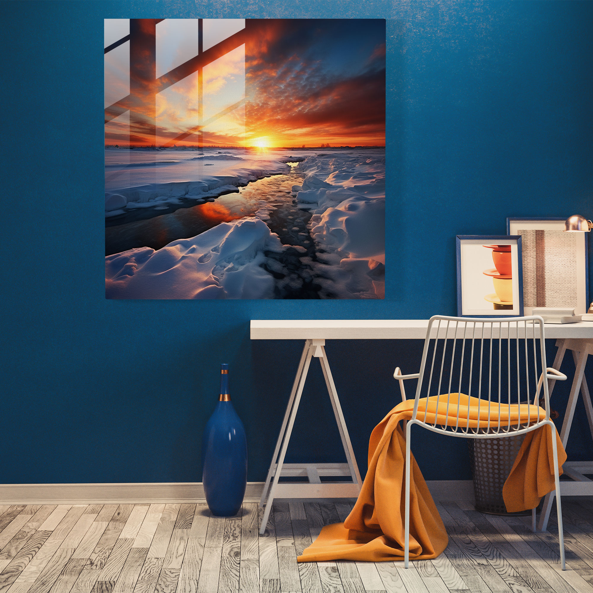 Snowy Sunset Glass Print - Winter, Photograph, Wall Decoration, Home Decoration