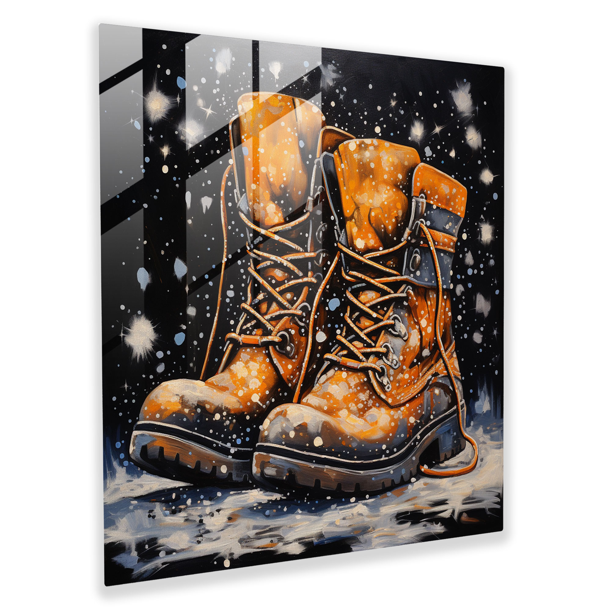 Winter Chic Glass Print - Winter, Modern Art, Home Decoration, Snowflakes