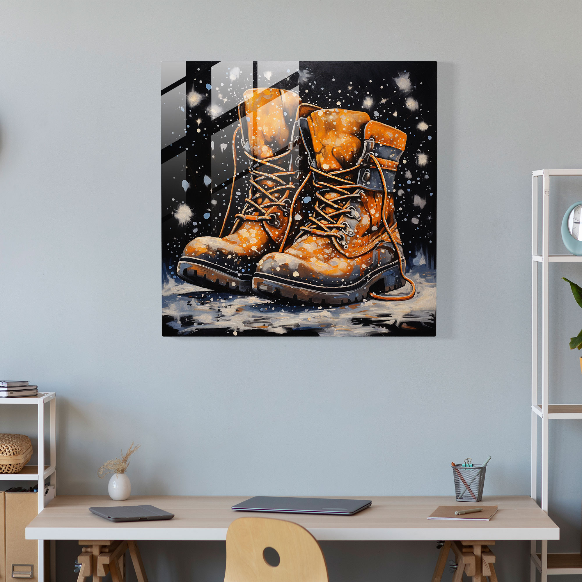 Winter Chic Glass Print - Winter, Modern Art, Home Decoration, Snowflakes