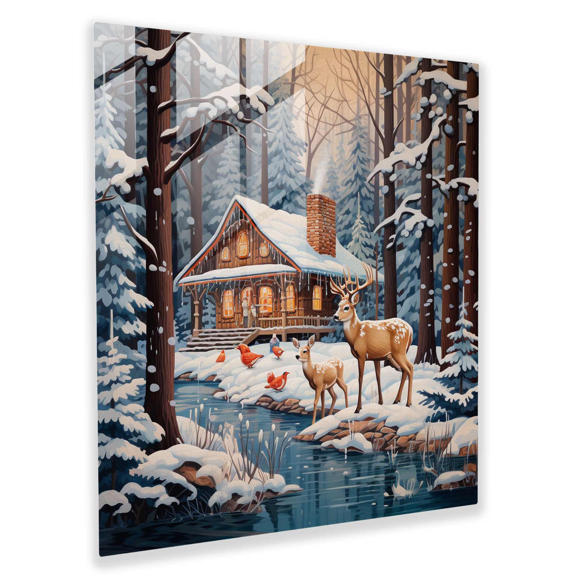 Enchanted Cabin Glass Print - Winter, Winter, Modern Art, Home Decoration