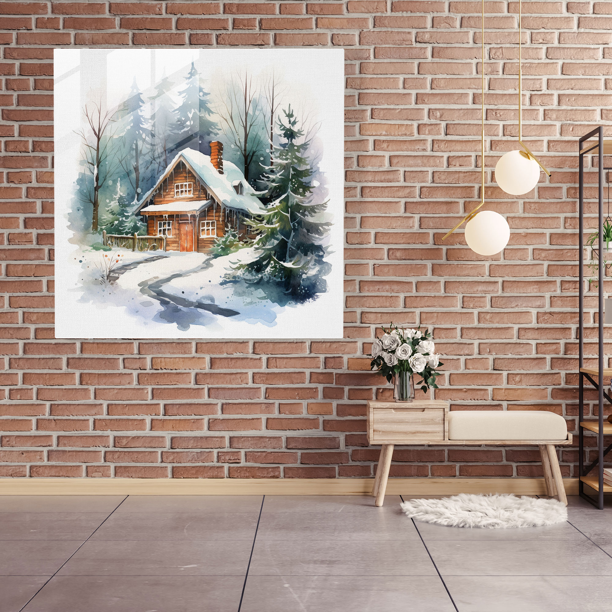 Winter Tranquility Glass Print - Winter, Glass Art, Modern Art, Watercolor