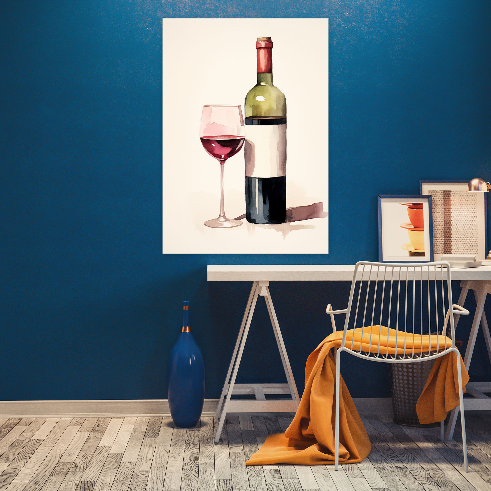 Wine Canvas Print - Wine, Watercolor Painting, Minimalist, Home Decoration