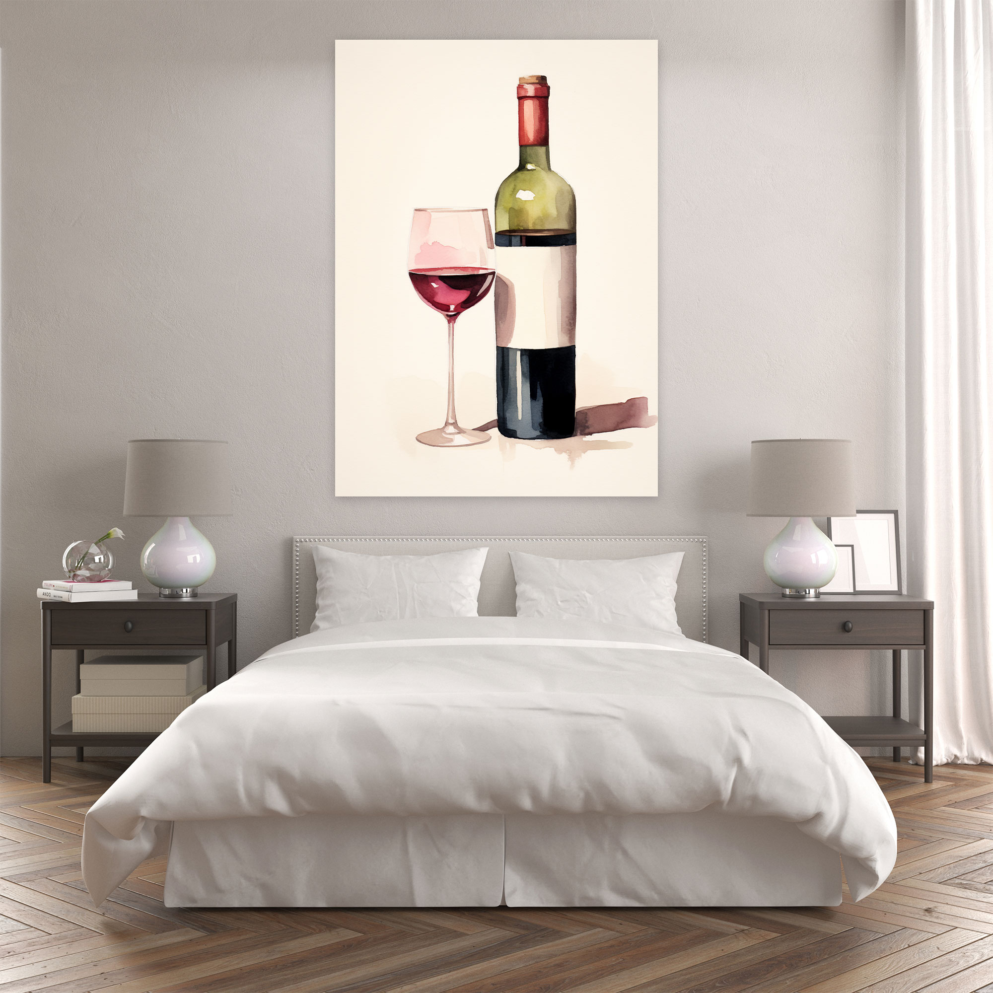 Wine Canvas Print - Wine, Watercolor Painting, Minimalist, Home Decoration