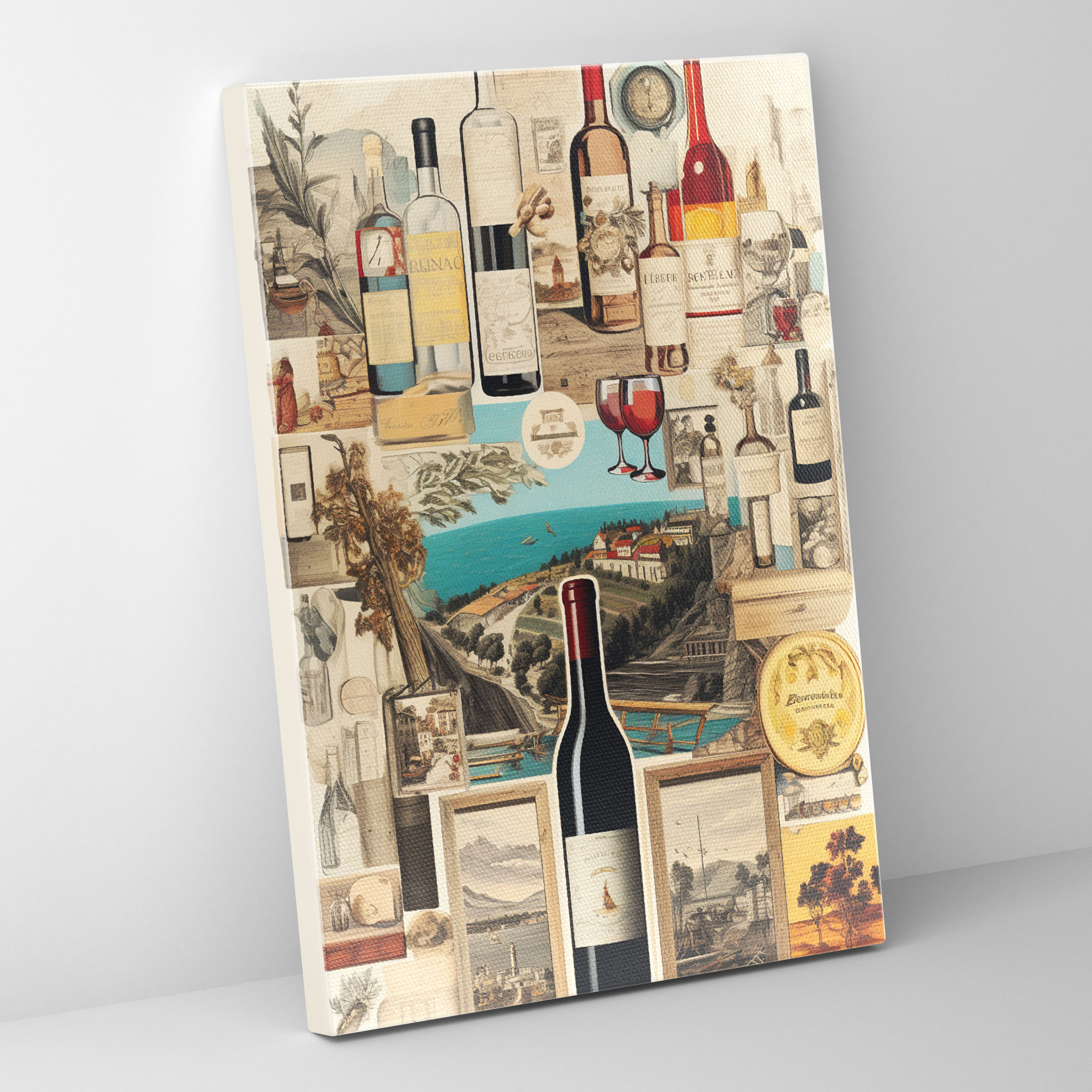 Wine Wall Art - Wine, Vintage-Inspired Collage, Wine Labels, Home Decoration