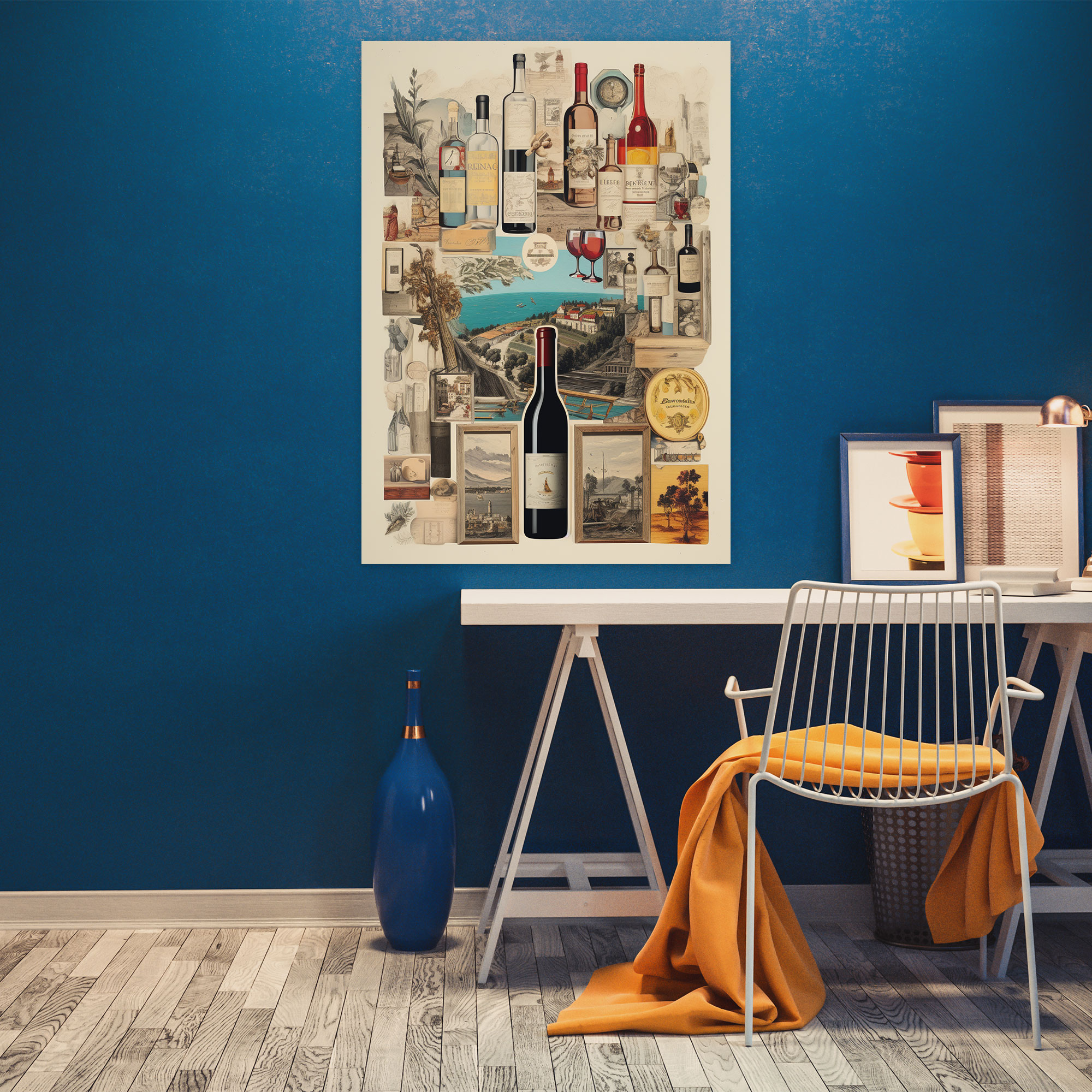Wine Wall Art - Wine, Vintage-Inspired Collage, Wine Labels, Home Decoration