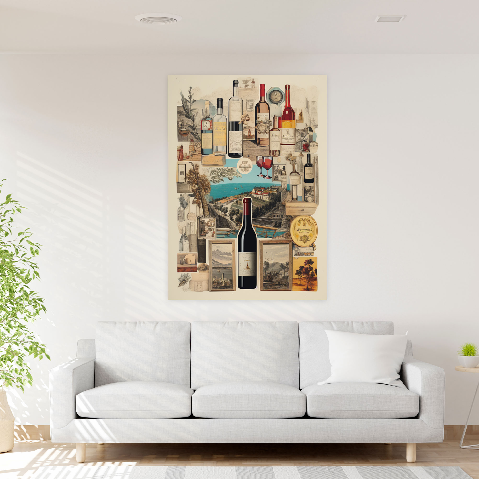 Wine Wall Art - Wine, Vintage-Inspired Collage, Wine Labels, Home Decoration